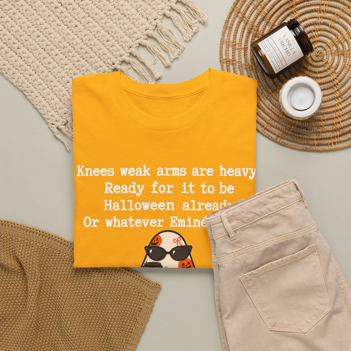 Funny Halloween Ghost T‑Shirt – "Knees Weak Arms Are Heavy" Pumpkin Ghost Tee