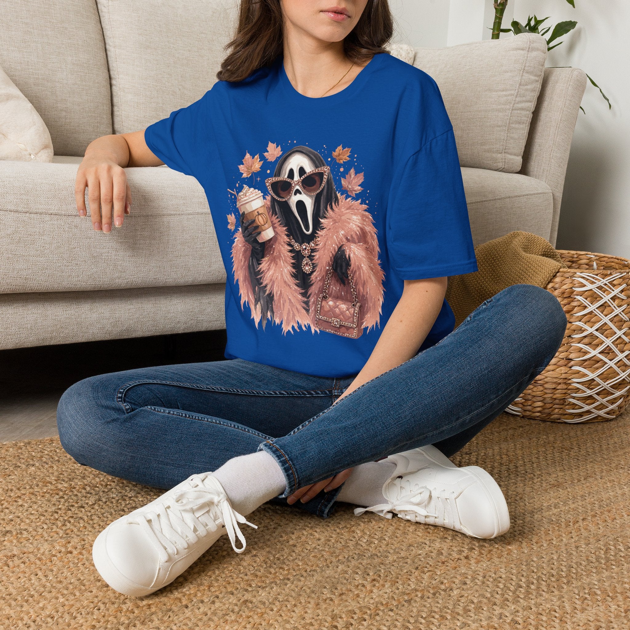 Cozy Scream Fall Tee — Glam Ghost with Pumpkin Spice Latte