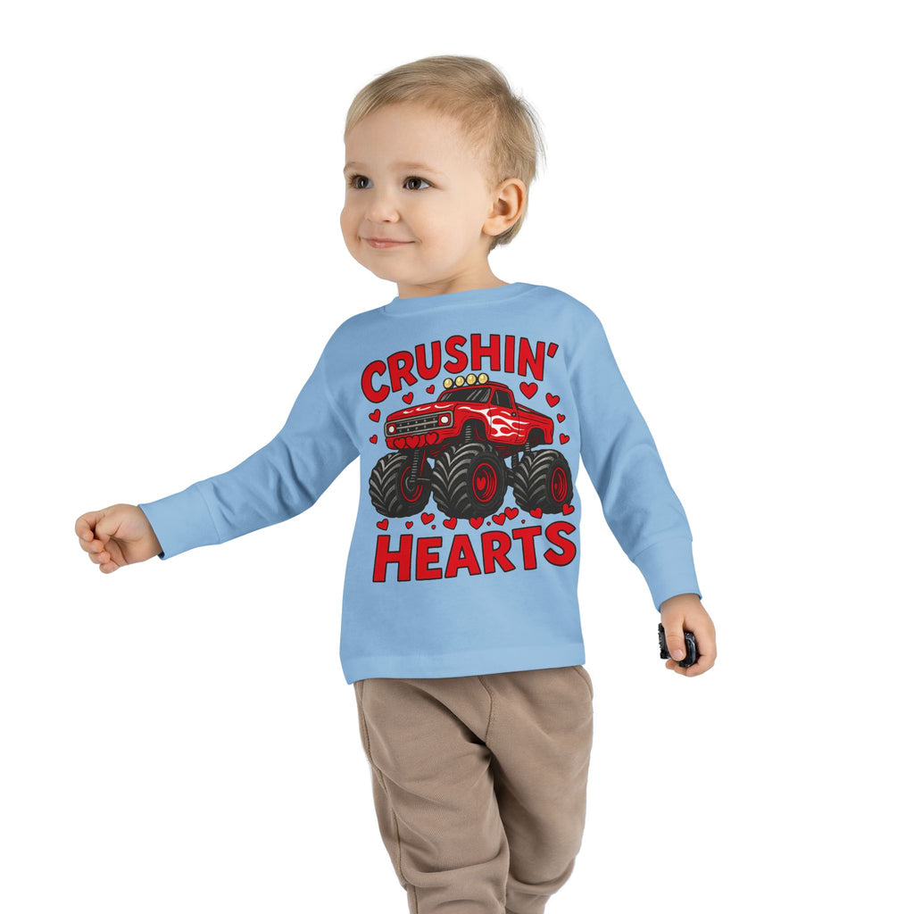 Crushin' Hearts Toddler Long Sleeve Tee - Monster Truck Valentine Shirt