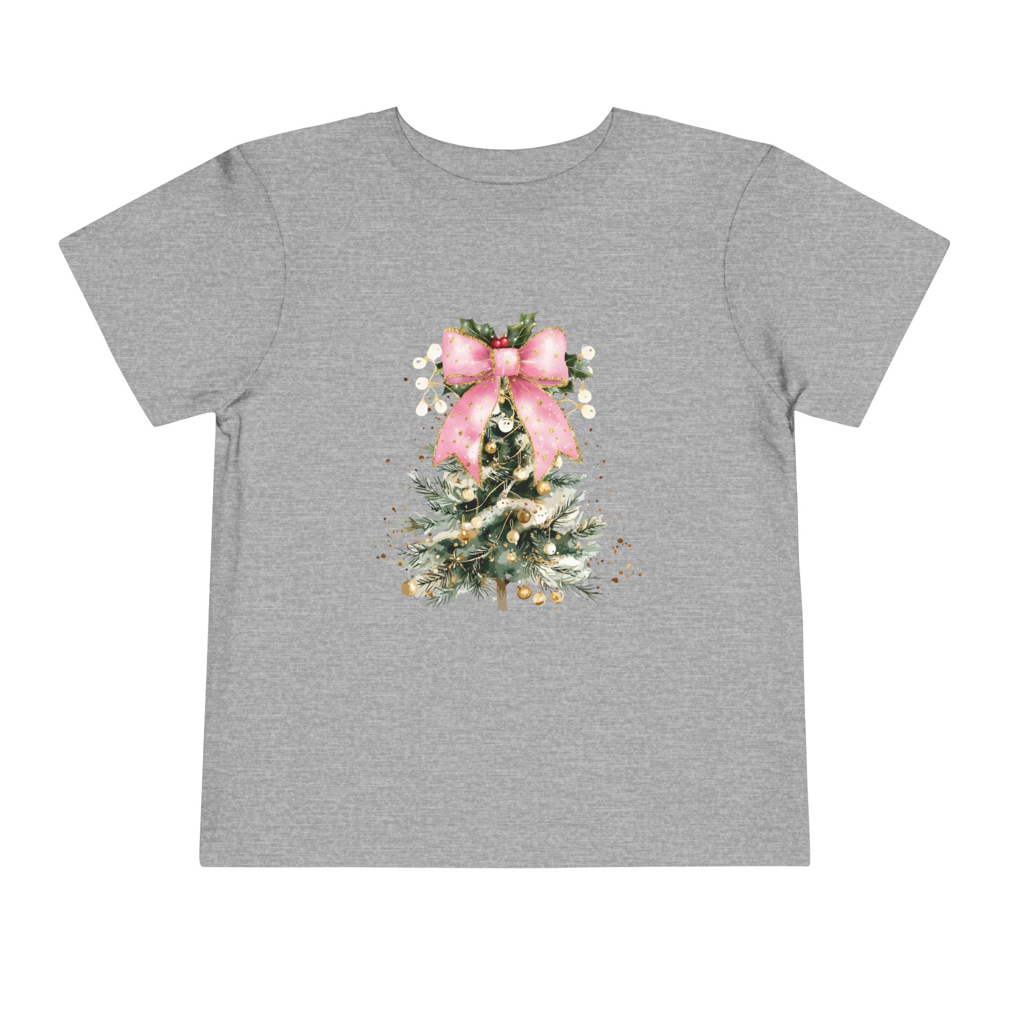 Toddler Christmas Tree Tee — Pink Bow Holiday Shirt