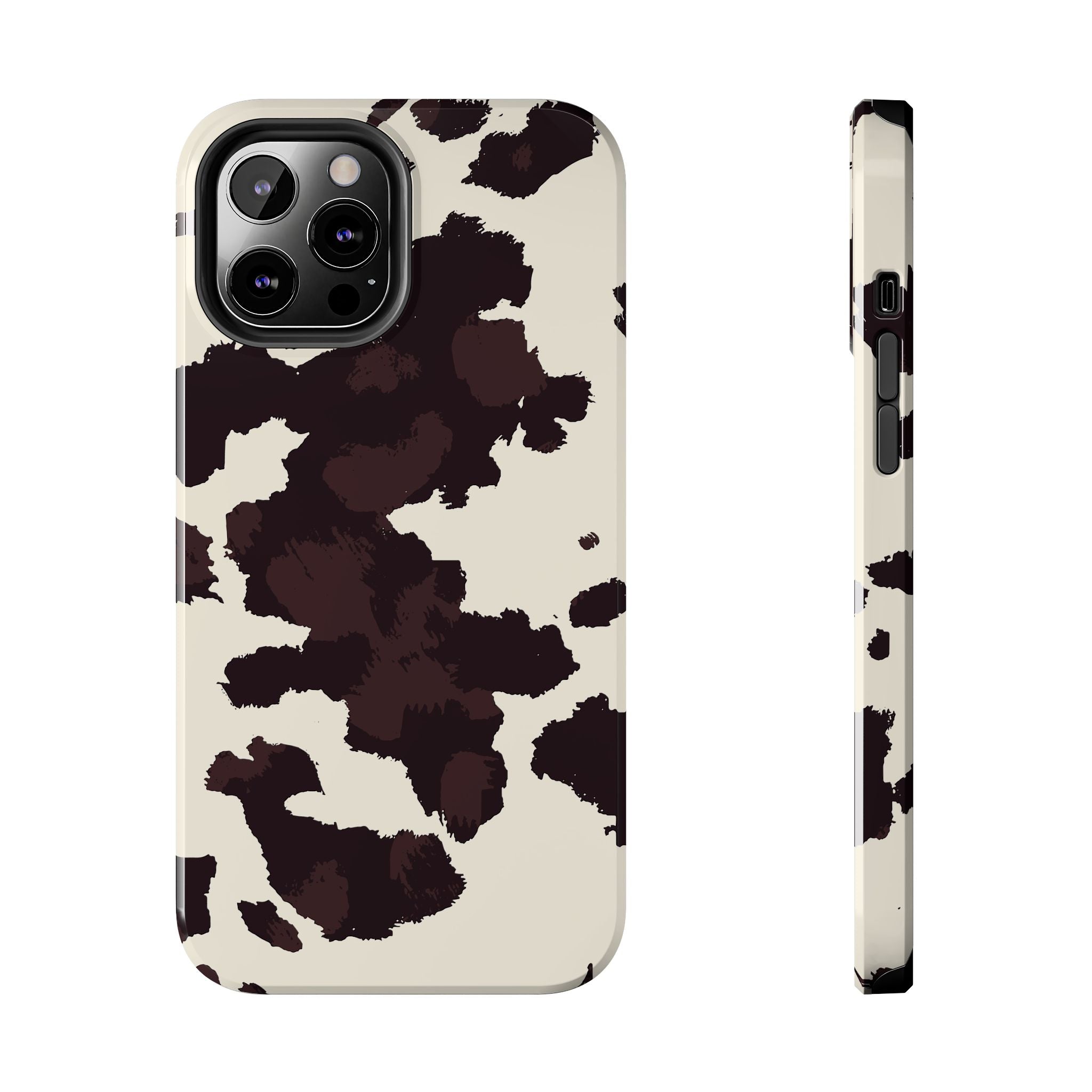 Cow Print Tough Phone Case — Brown Cream Protective Phone Cover