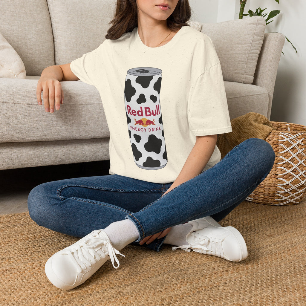 Red Bull Cow Print T-Shirt — Funny Energy Drink Graphic Tee