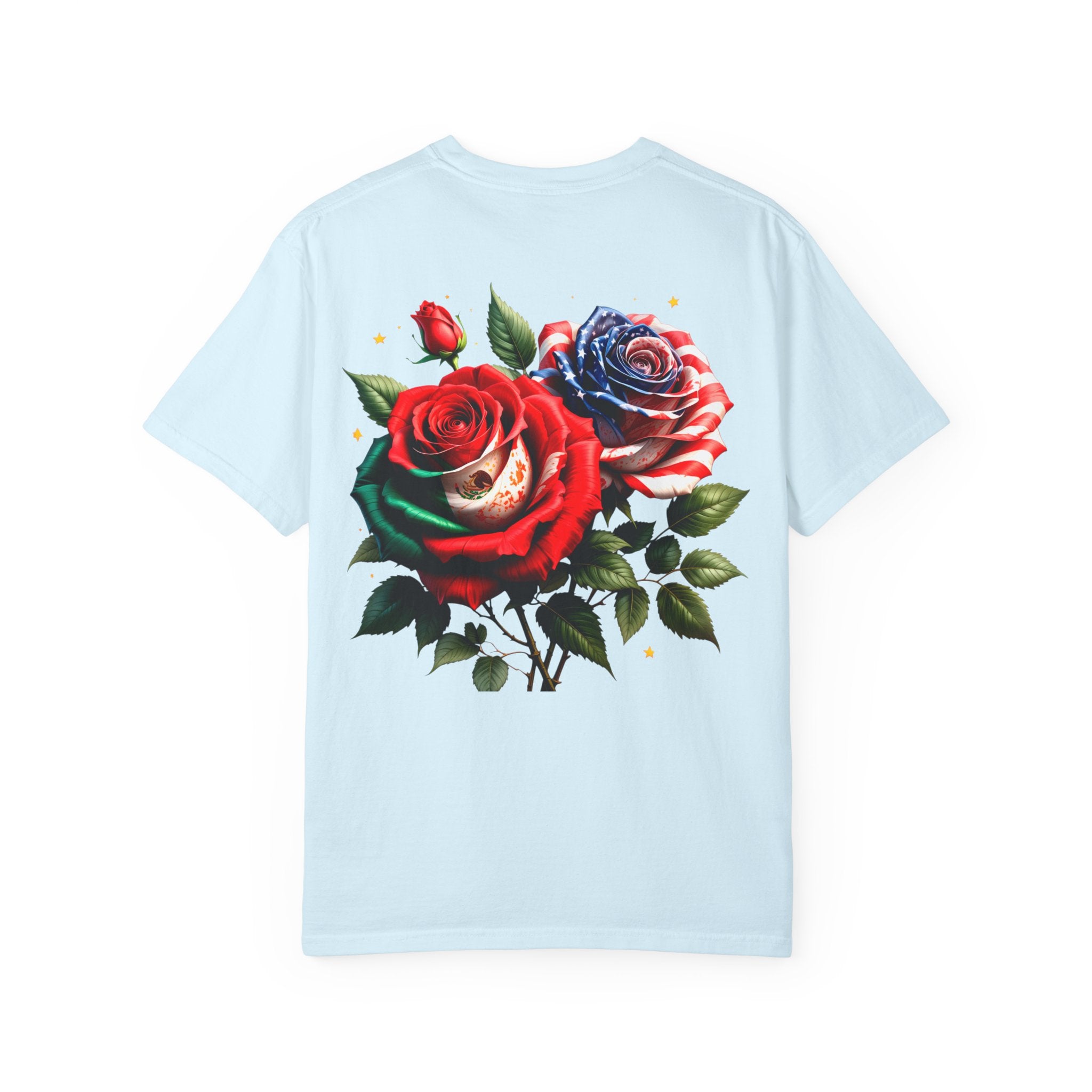 Rose Bouquet T-Shirt — Vintage Red & Blue Floral Back Graphic