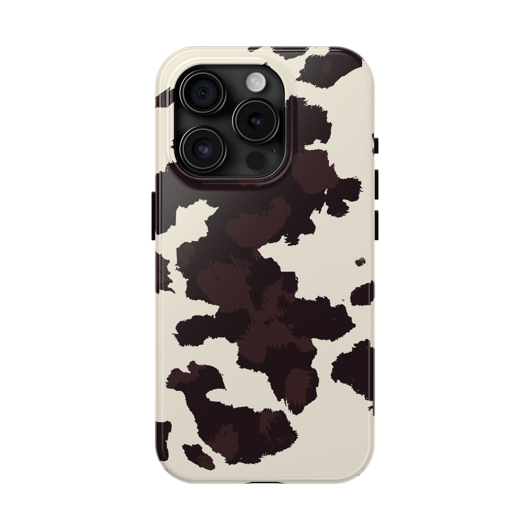 Cow Print Tough Phone Case — Brown Cream Protective Phone Cover