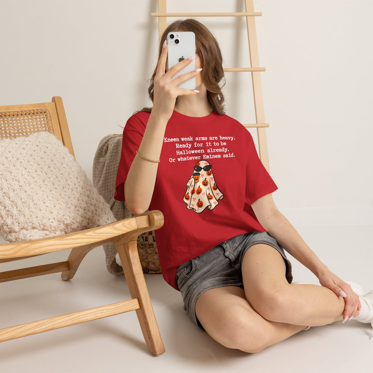 Funny Halloween Ghost T‑Shirt – "Knees Weak Arms Are Heavy" Pumpkin Ghost Tee