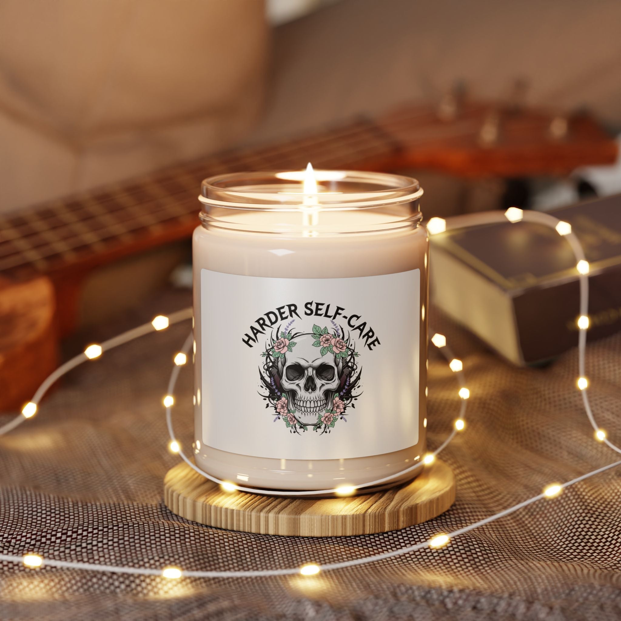 Harder Self-Care Skull Candle, Soy Candle | Heavy Metal Wellness, Gothic Wellness Quote