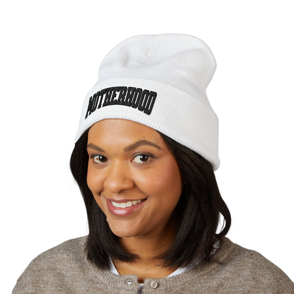 Motherhood Embroidered Cuffed Beanie — Cozy Mom Knit Hat
