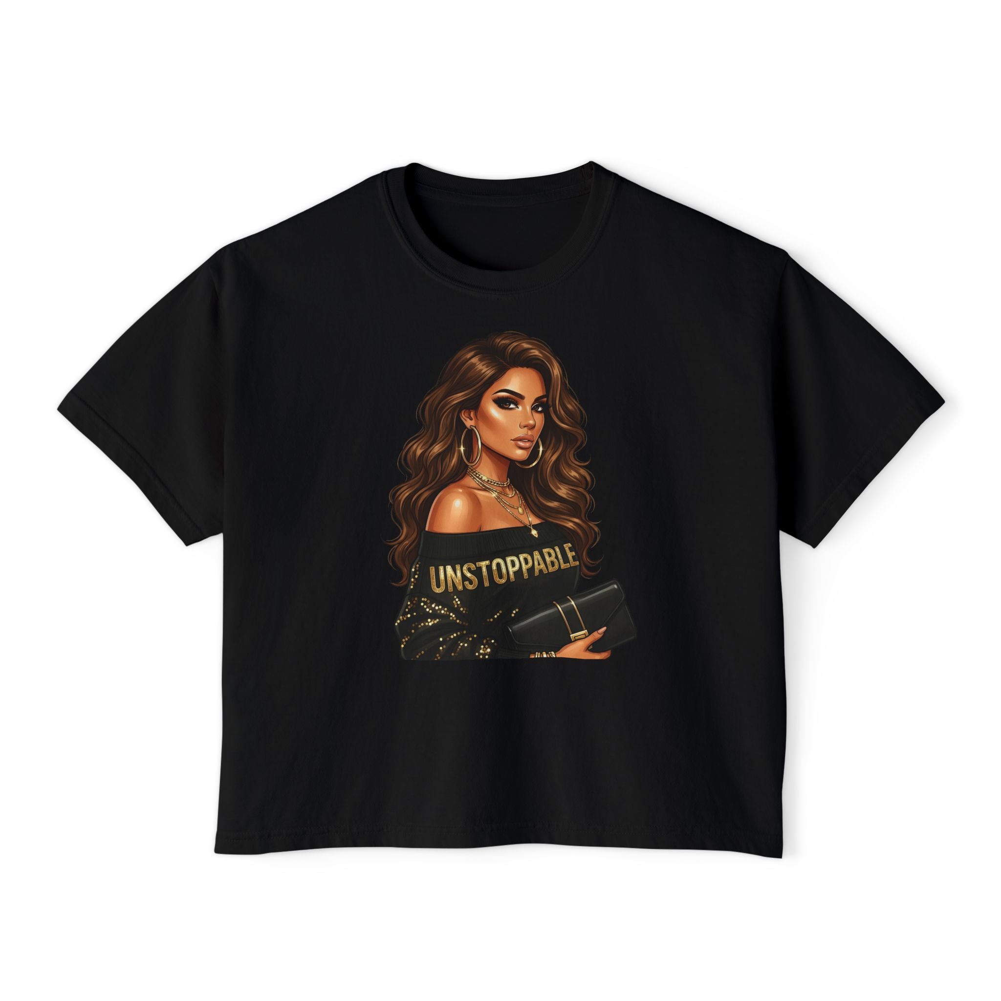Unstoppable Woman Boxy Tee — Empowerment Graphic Crop Top