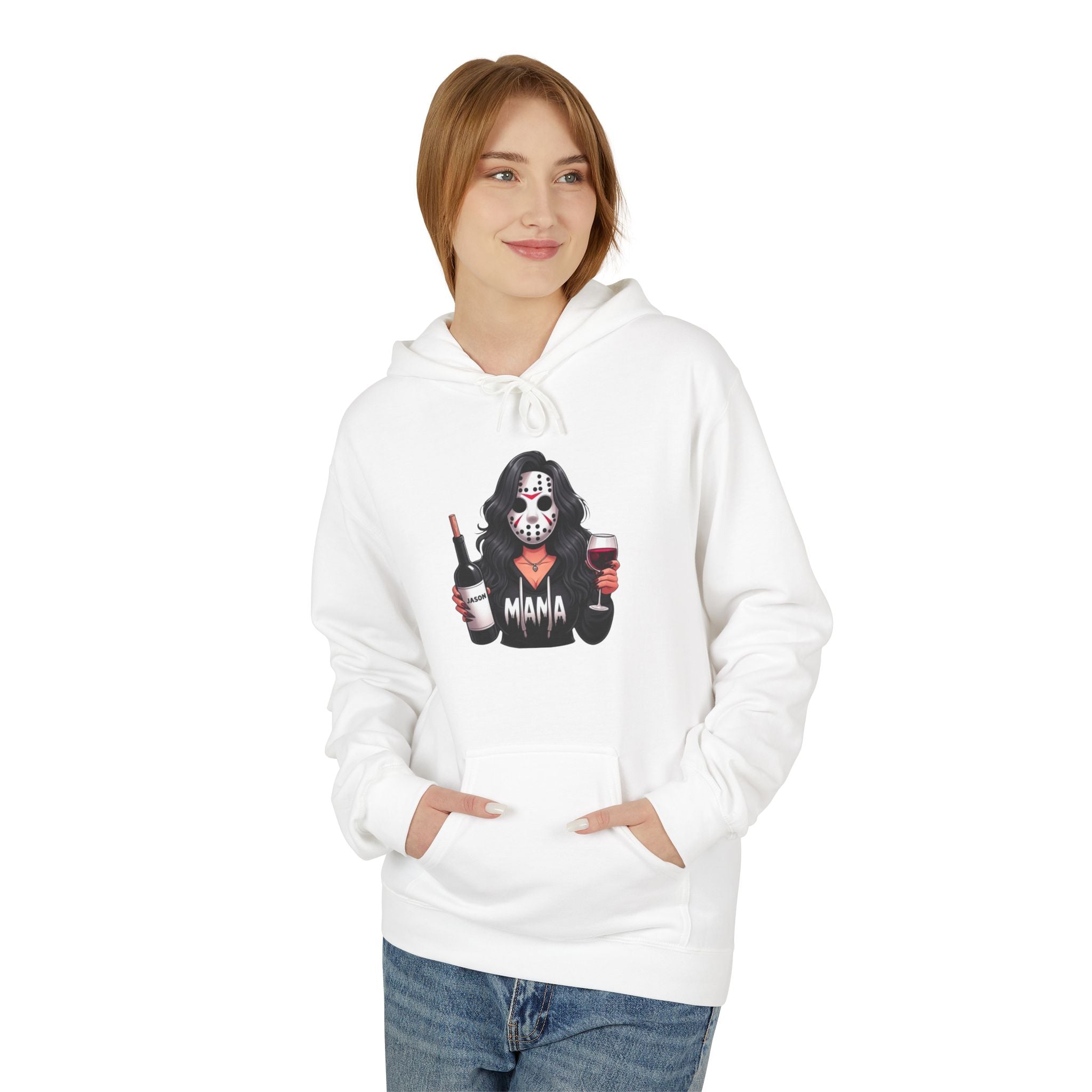 Horror Mama Hoodie – Jason Mask Wine Mom Graphic Hoodie