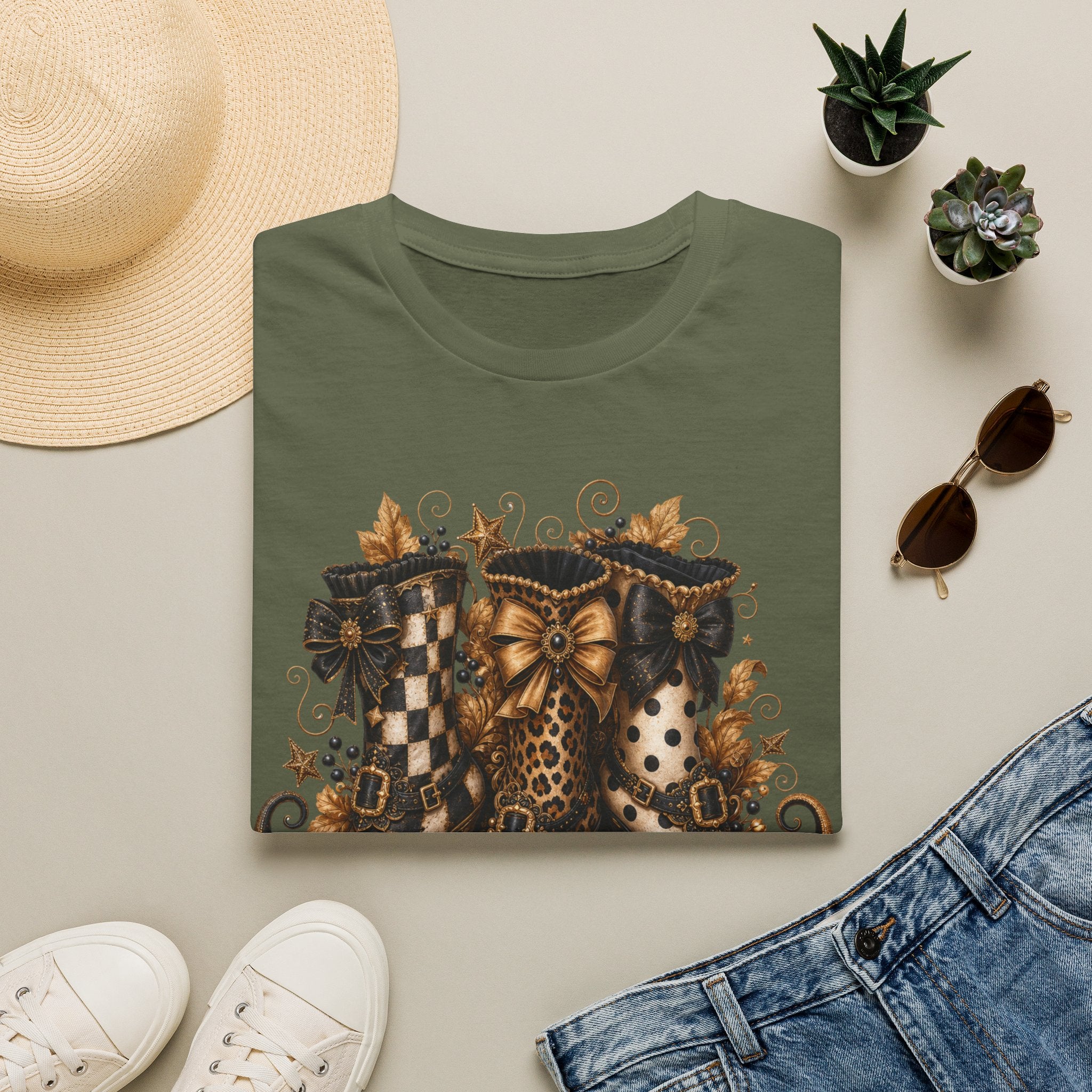 Leopard & Plaid Fall Boots Graphic T-Shirt