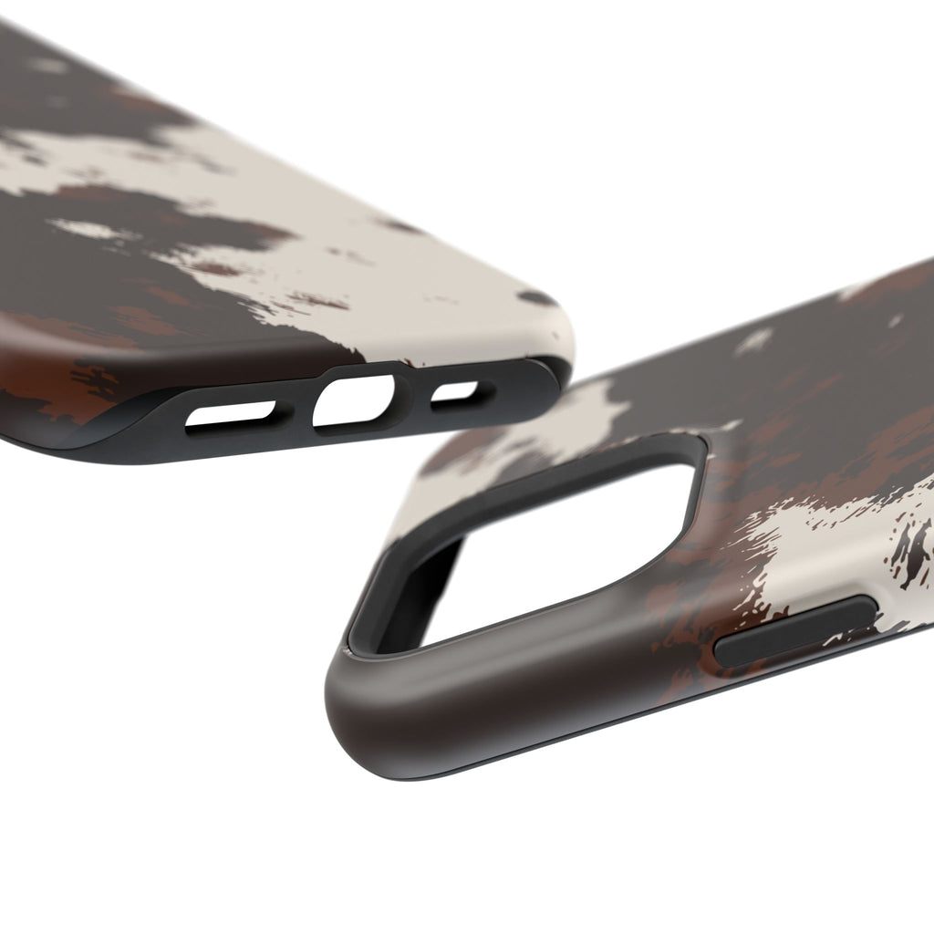 Cowhide Print Impact Phone Case — Brown & Cream Protective Cover