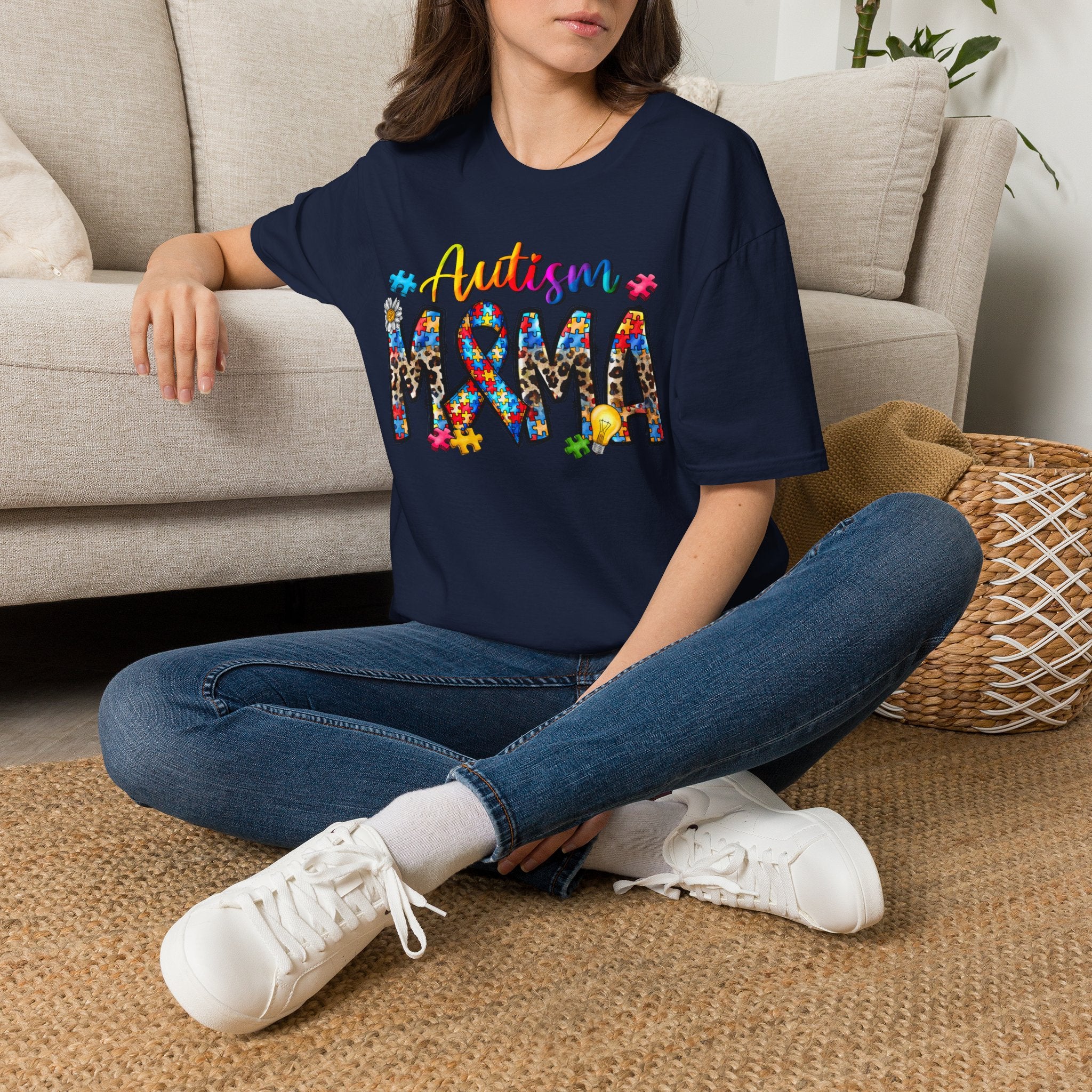 Autism Mama T-Shirt - Colorful Puzzle Ribbon Support Tee