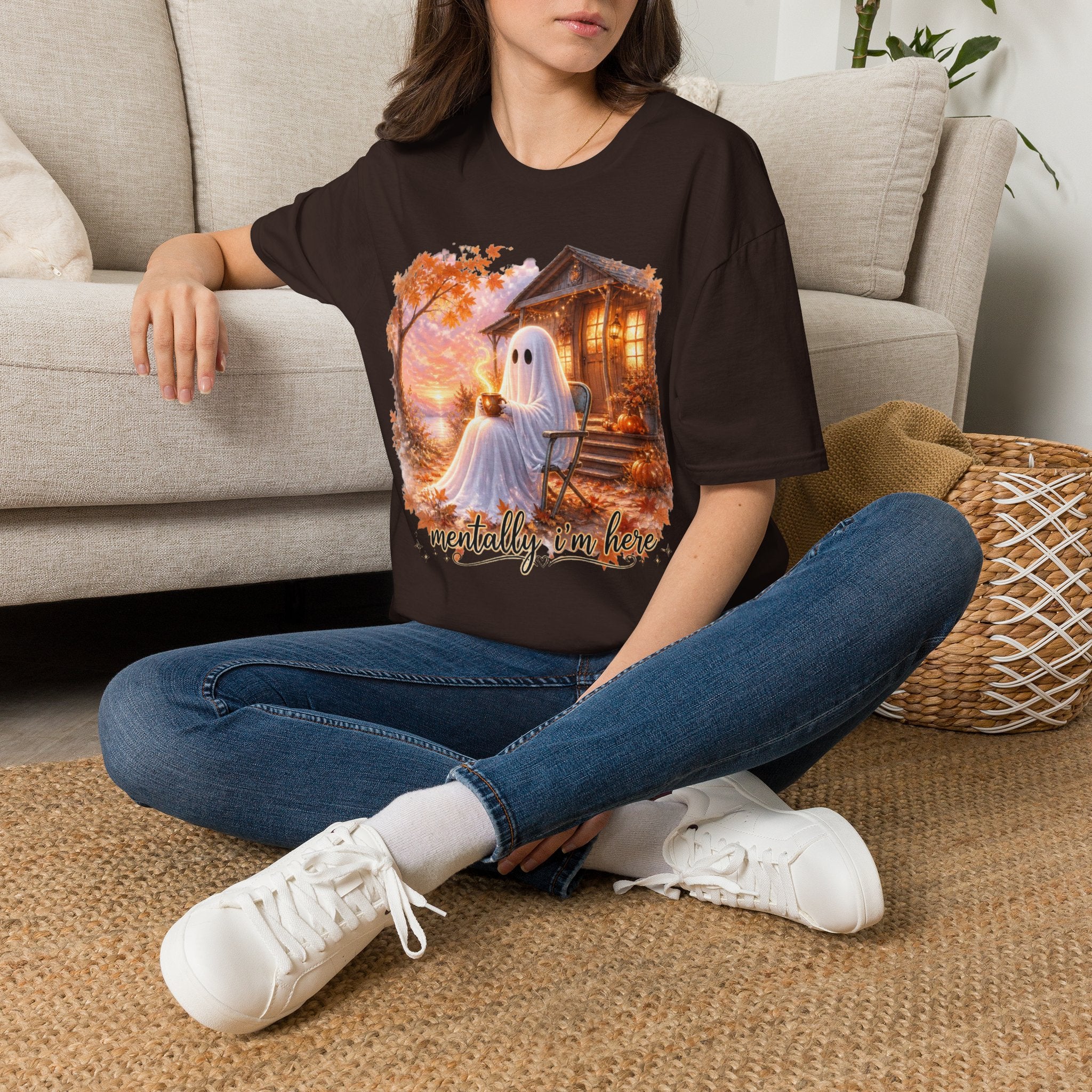 Ghost Cozy Fall T-Shirt — "Mentally on Fire" Autumn Halloween Tee
