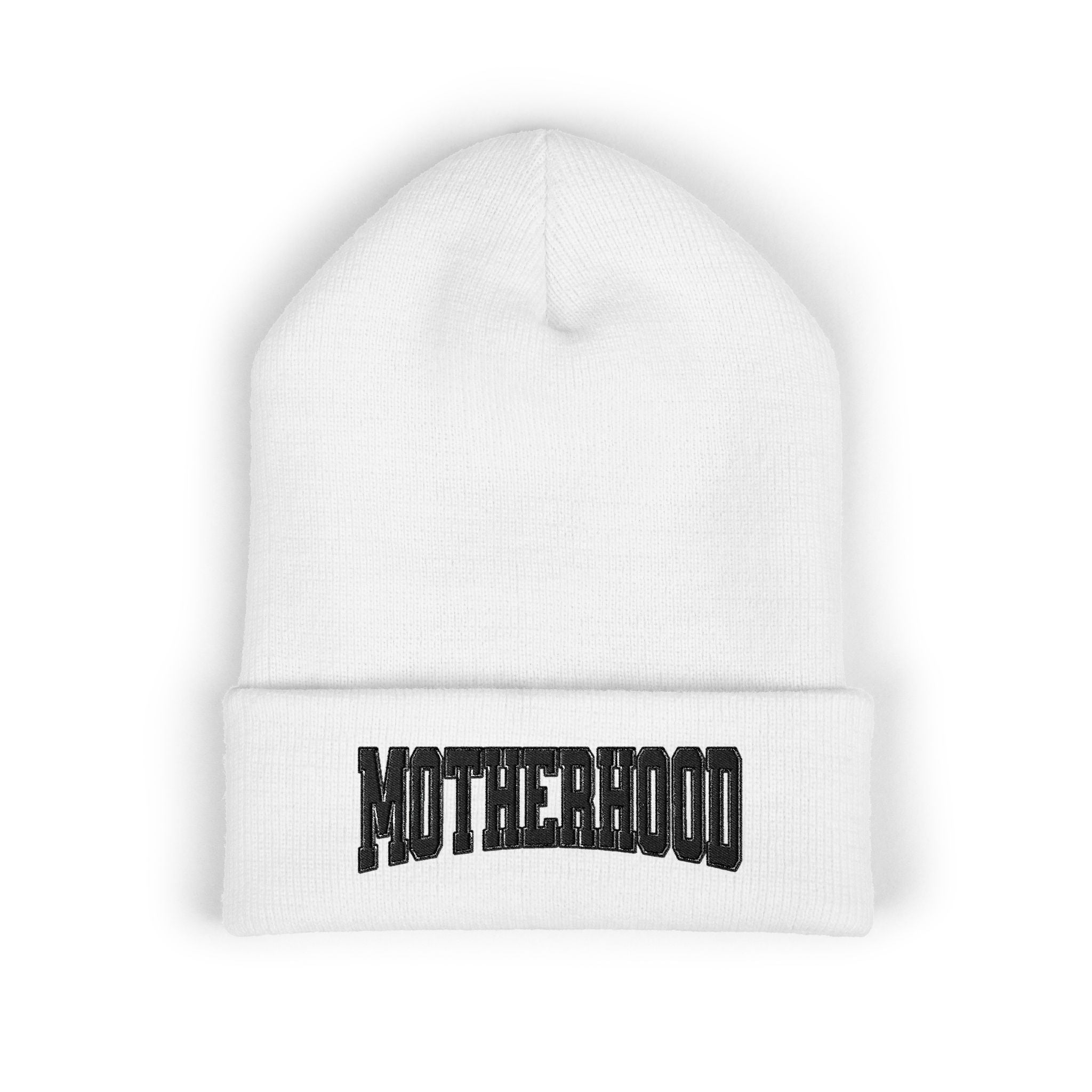 Motherhood Embroidered Cuffed Beanie — Cozy Mom Knit Hat