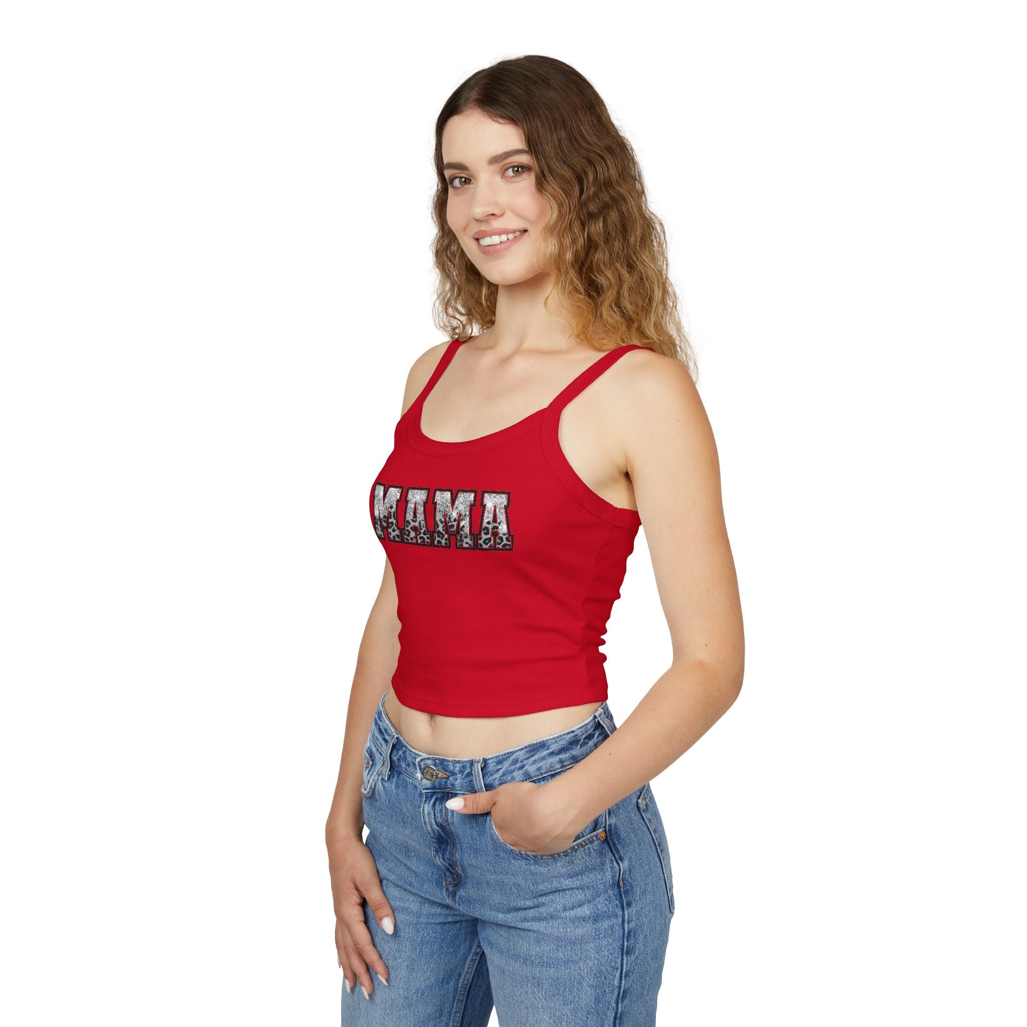 Mama Floral Crop Tank — Women's Spaghetti Strap 'MAMA' Graphic