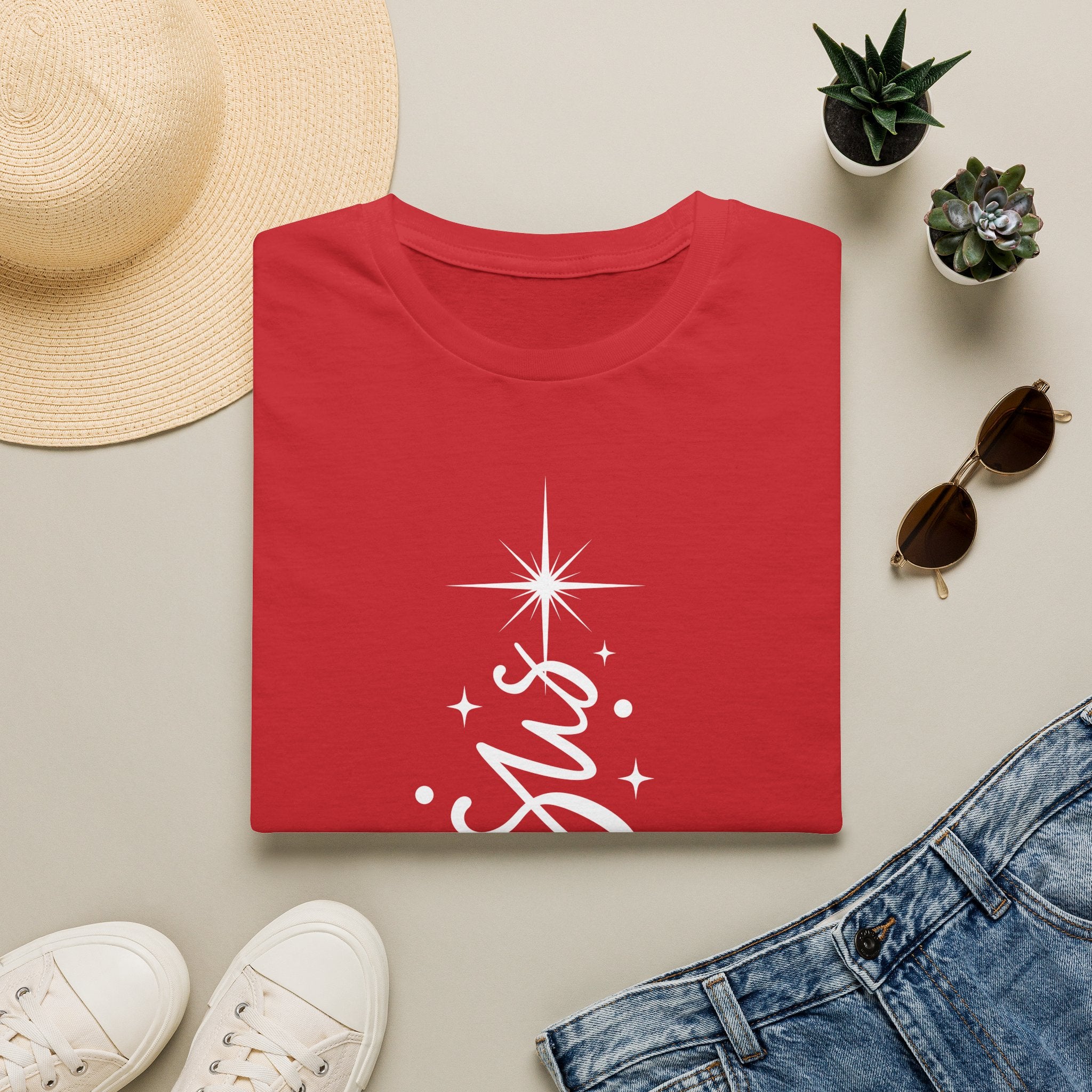 Jesus Christmas T-Shirt — Script Cross & Star Holiday Tee
