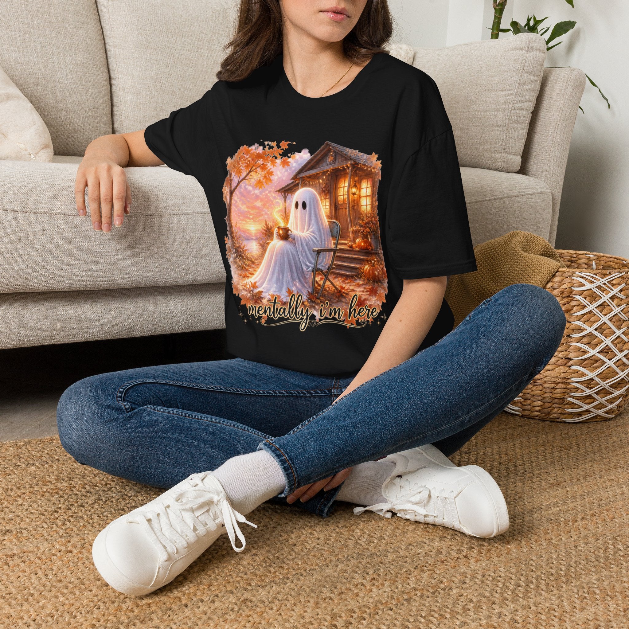 Ghost Cozy Fall T-Shirt — "Mentally on Fire" Autumn Halloween Tee