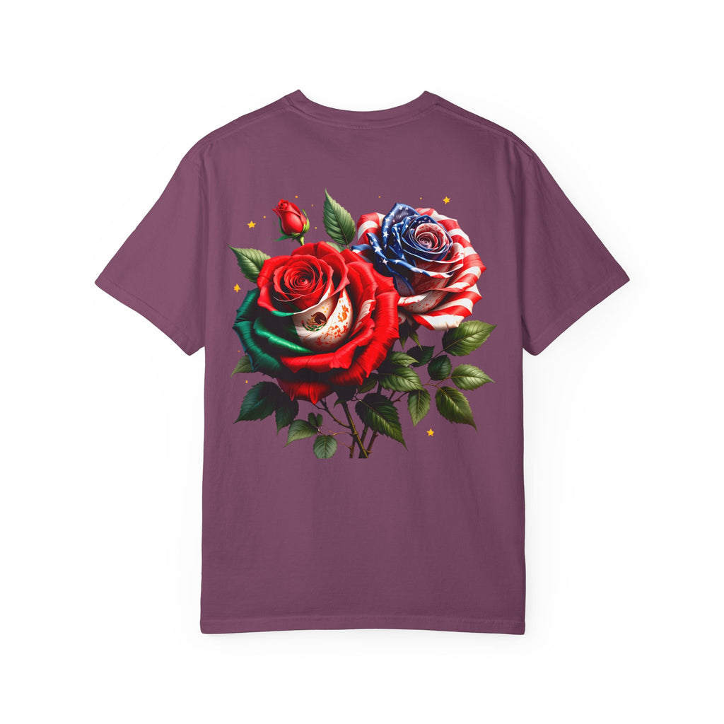 Rose Bouquet T-Shirt — Vintage Red & Blue Floral Back Graphic
