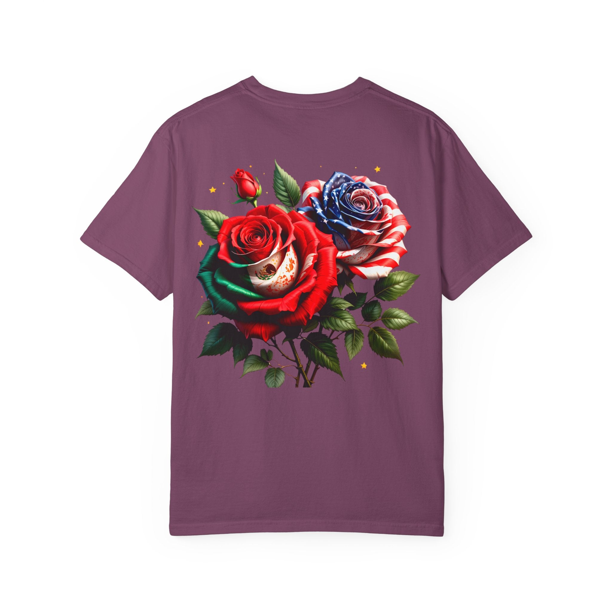 Rose Bouquet T-Shirt — Vintage Red & Blue Floral Back Graphic