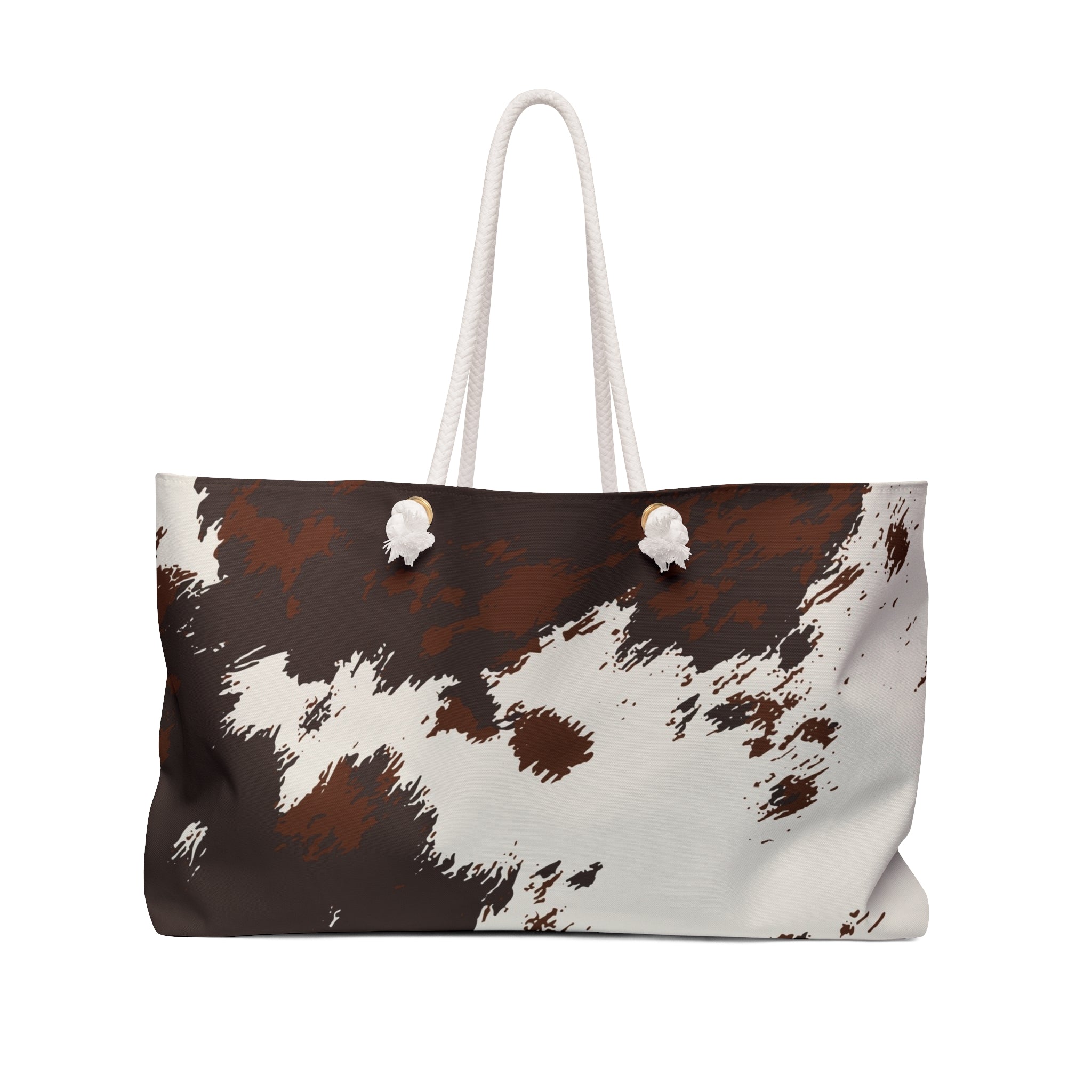 Cowhide Print Weekender Bag — Brown & White Travel Tote