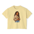 Women's Boxy Tee — Cozy Coffee Girl Graphic Crop T-Shirt