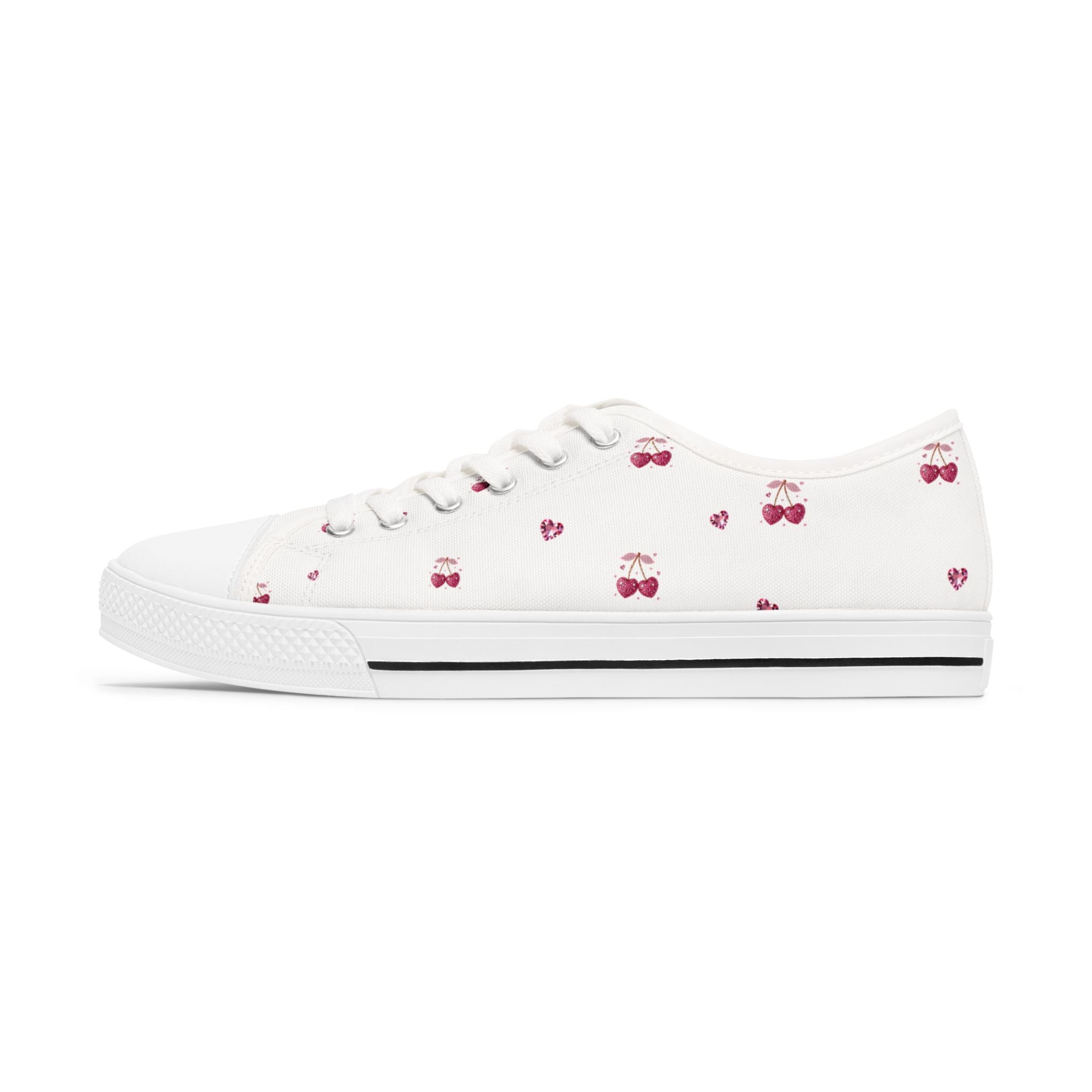 Tiny Cherry Pattern Women's Low Top Sneakers | Cute Fruit Print Canvas