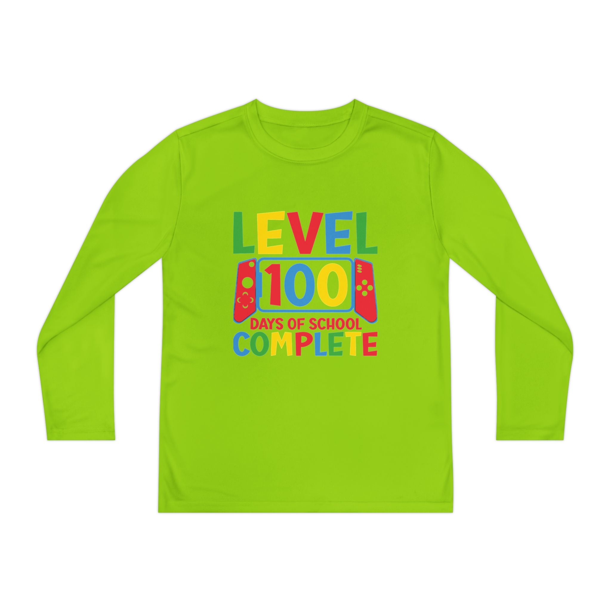 Youth Long Sleeve Shirt - "Level 100 Days of School Complete" 100th Day Celebration Tee