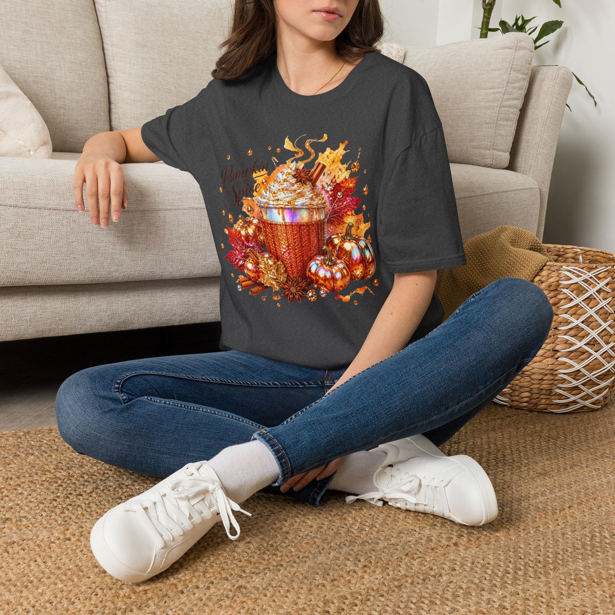 Pumpkin Spice Cup T-Shirt — Autumn Latte Fall Leaves Tee