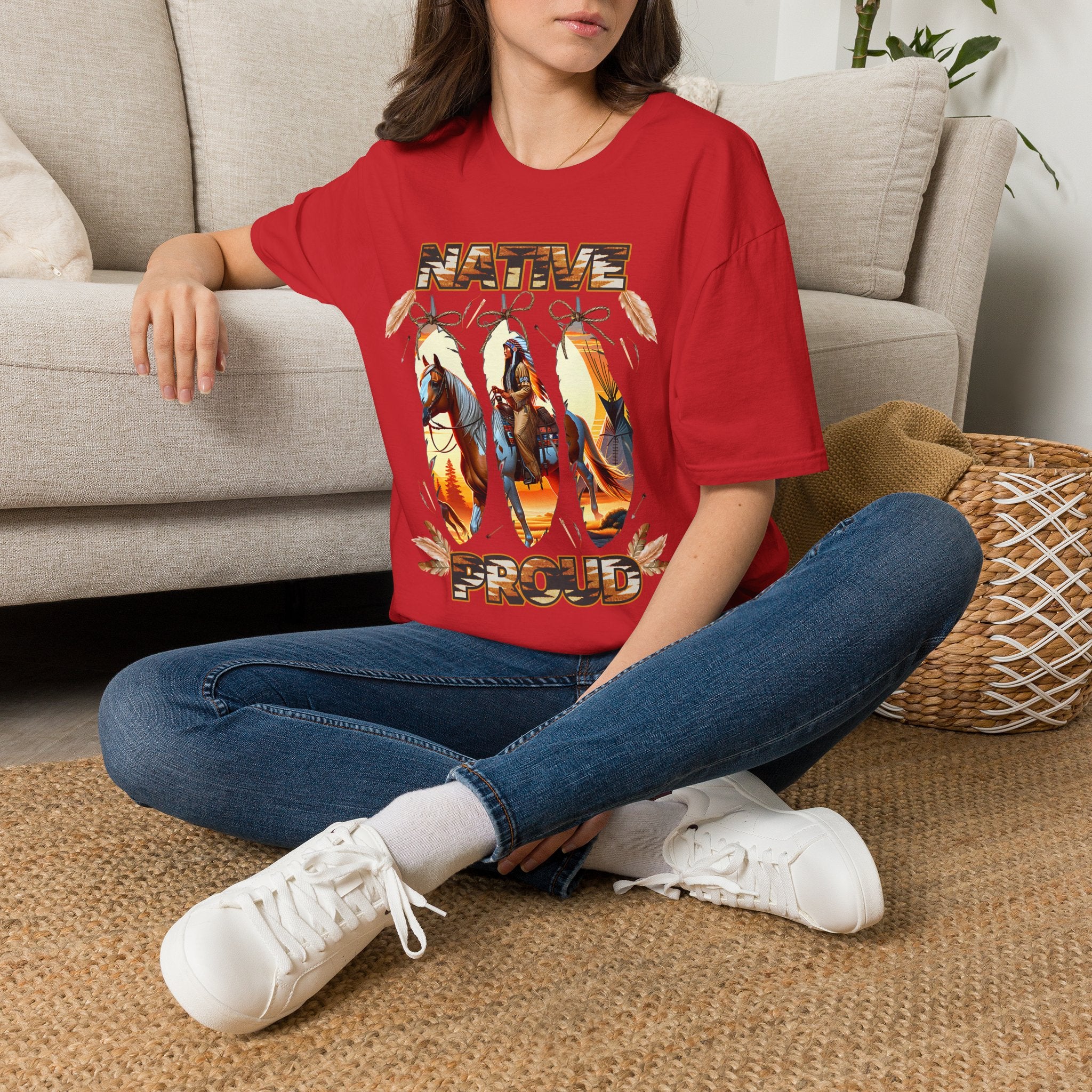 Native Proud T-Shirt — Tribal Feather Graphic Tee