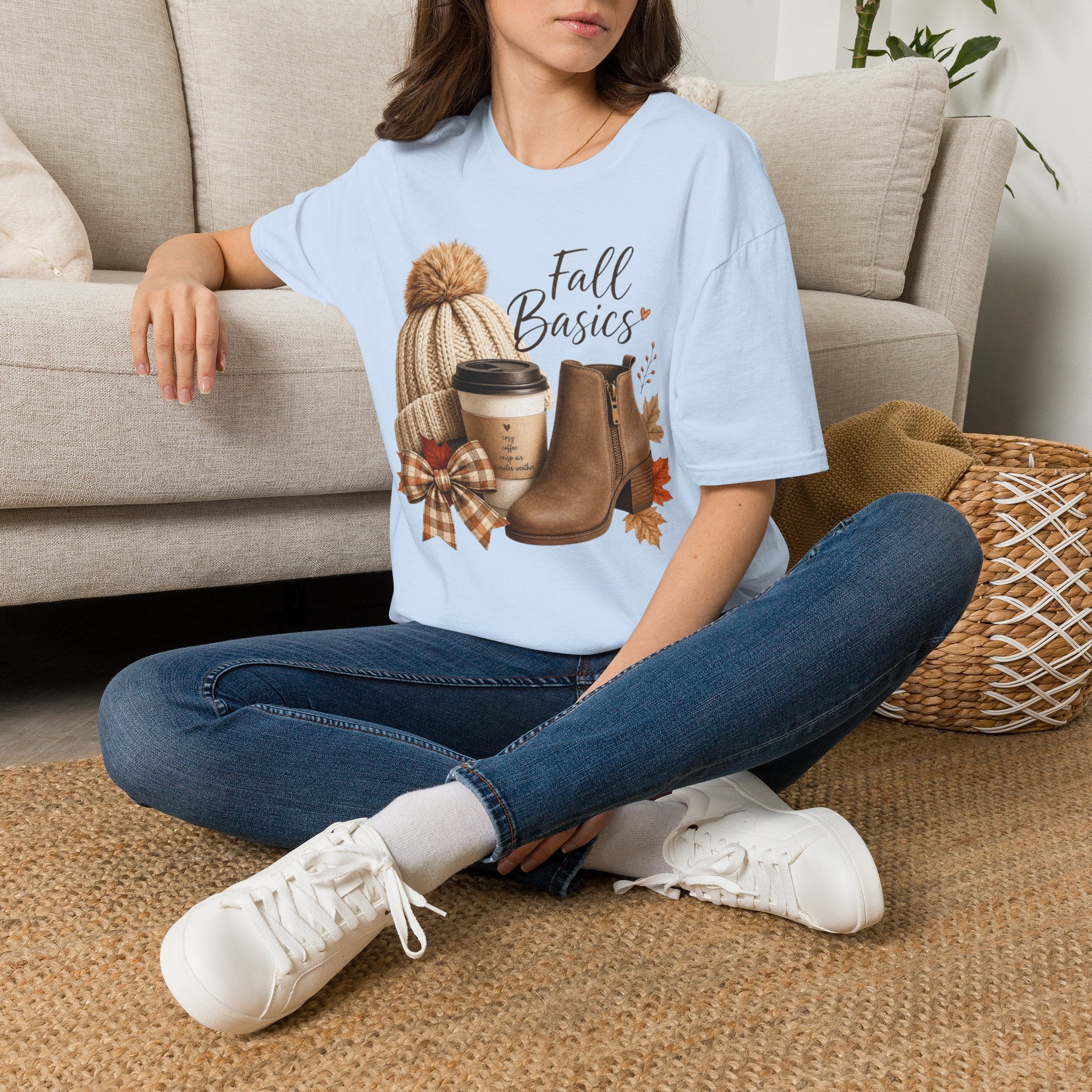 Fall Basics T-Shirt — Cozy Autumn Beanie, Coffee & Boots Tee