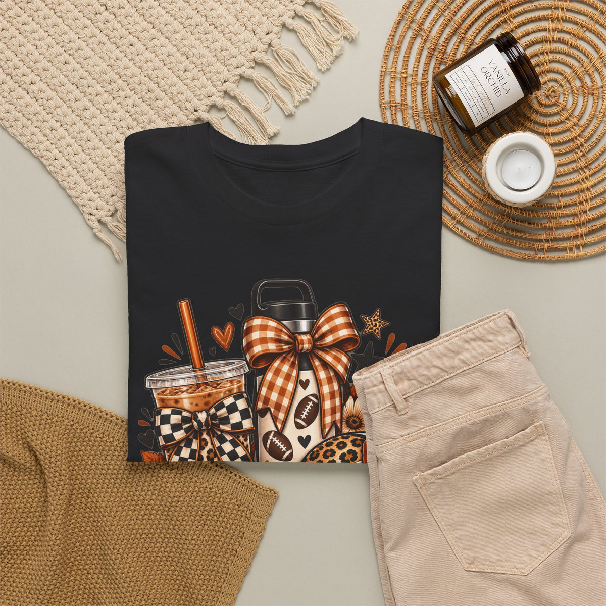 Fall Cozy Coffee T-Shirt — Pumpkin Spice, Plaid Bows & Floral Autumn Graphic Tee