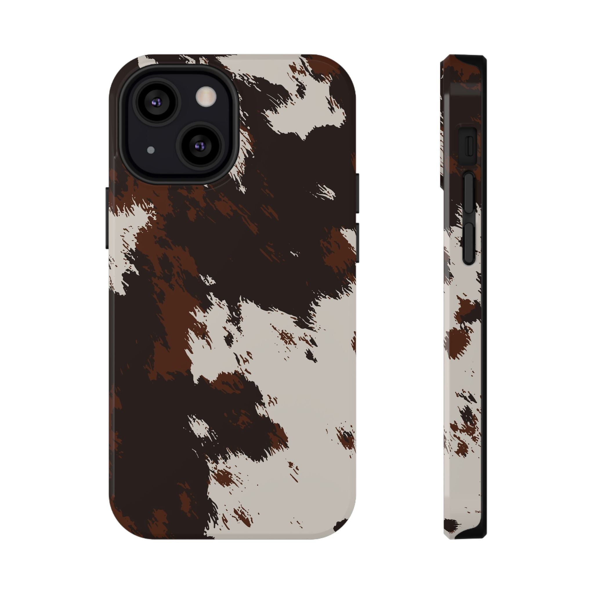 Cowhide Print Impact Phone Case — Brown & Cream Protective Cover