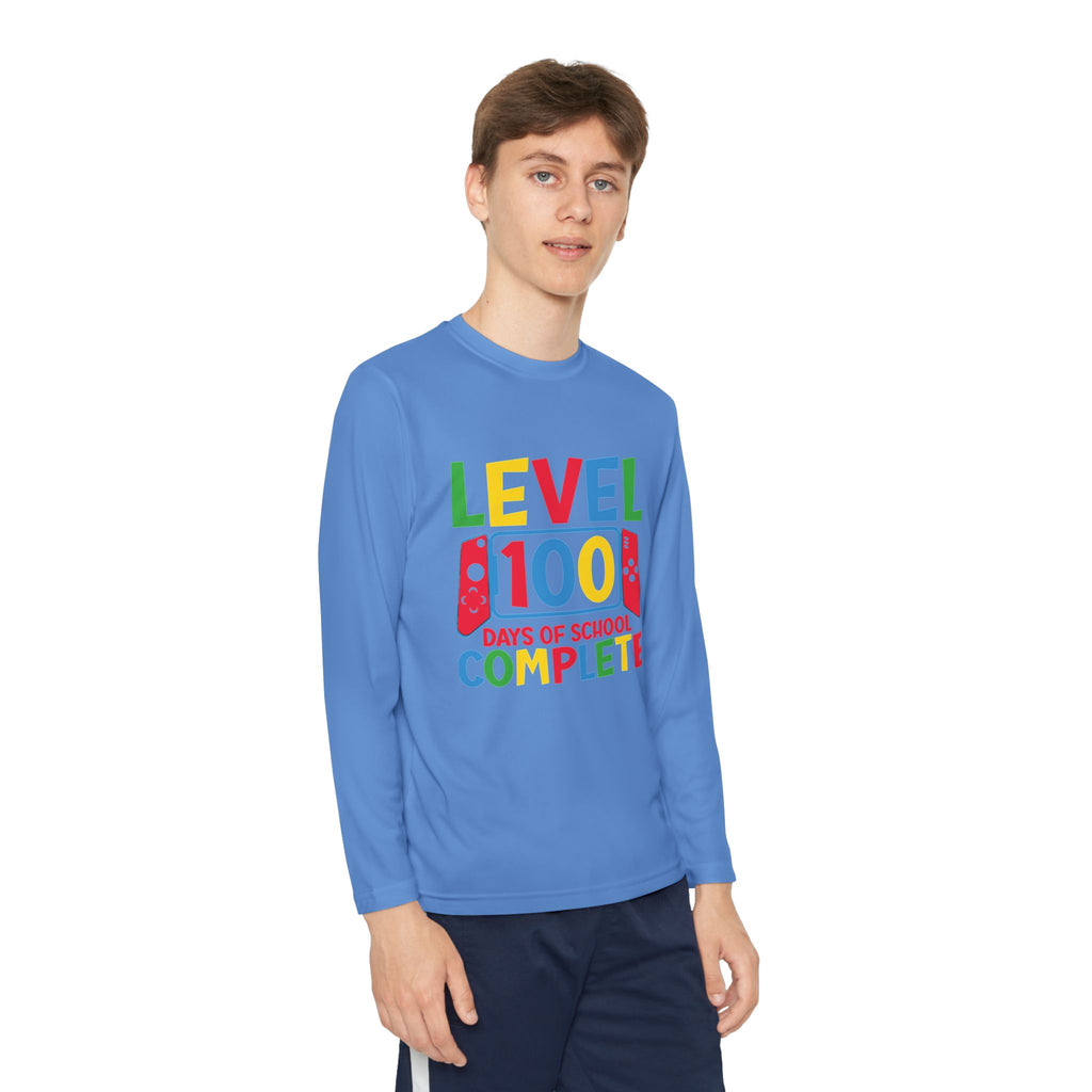 Youth Long Sleeve Shirt - "Level 100 Days of School Complete" 100th Day Celebration Tee
