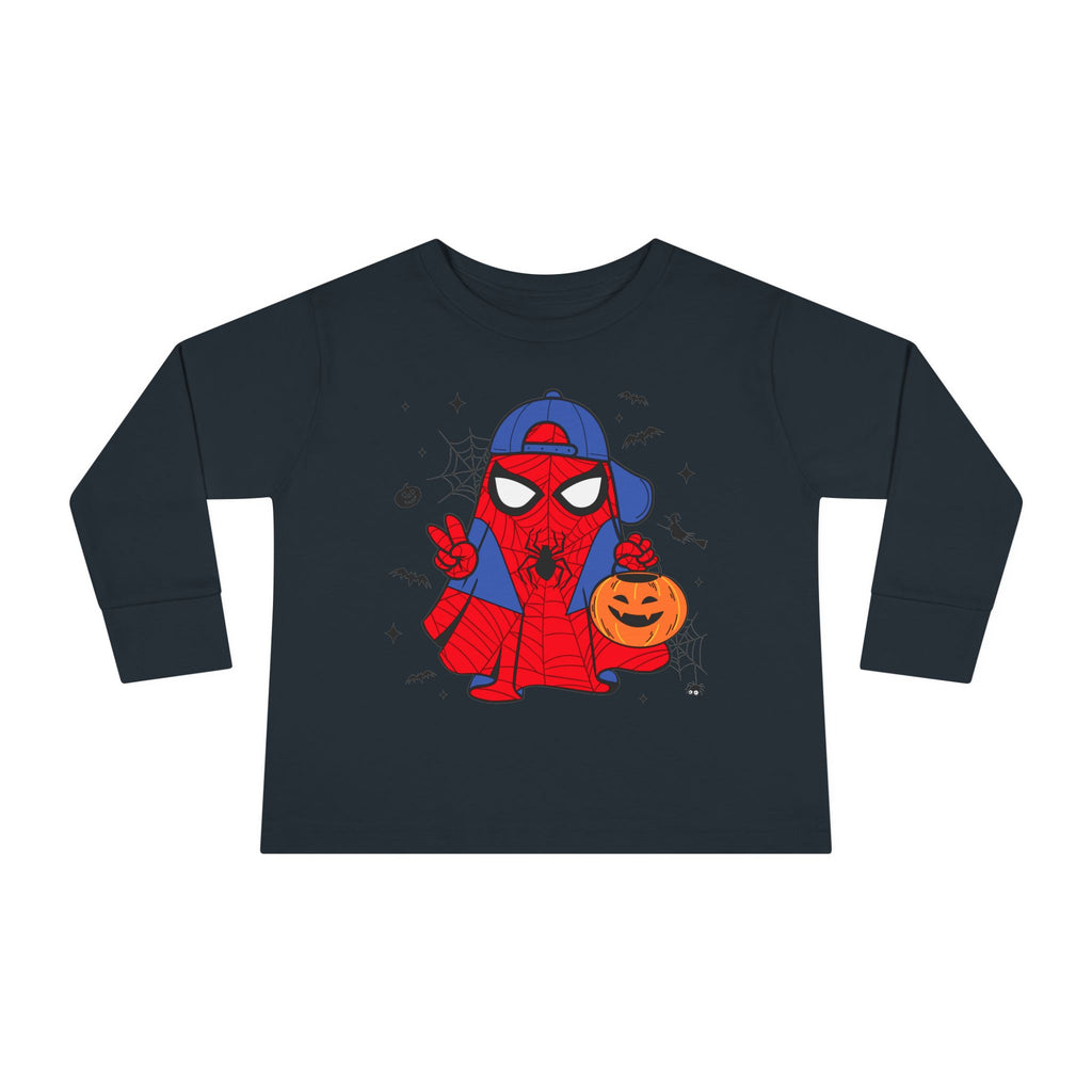Spider Hero Toddler Long Sleeve Tee — Cute Halloween Pumpkin Trick-or-Treat Shirt