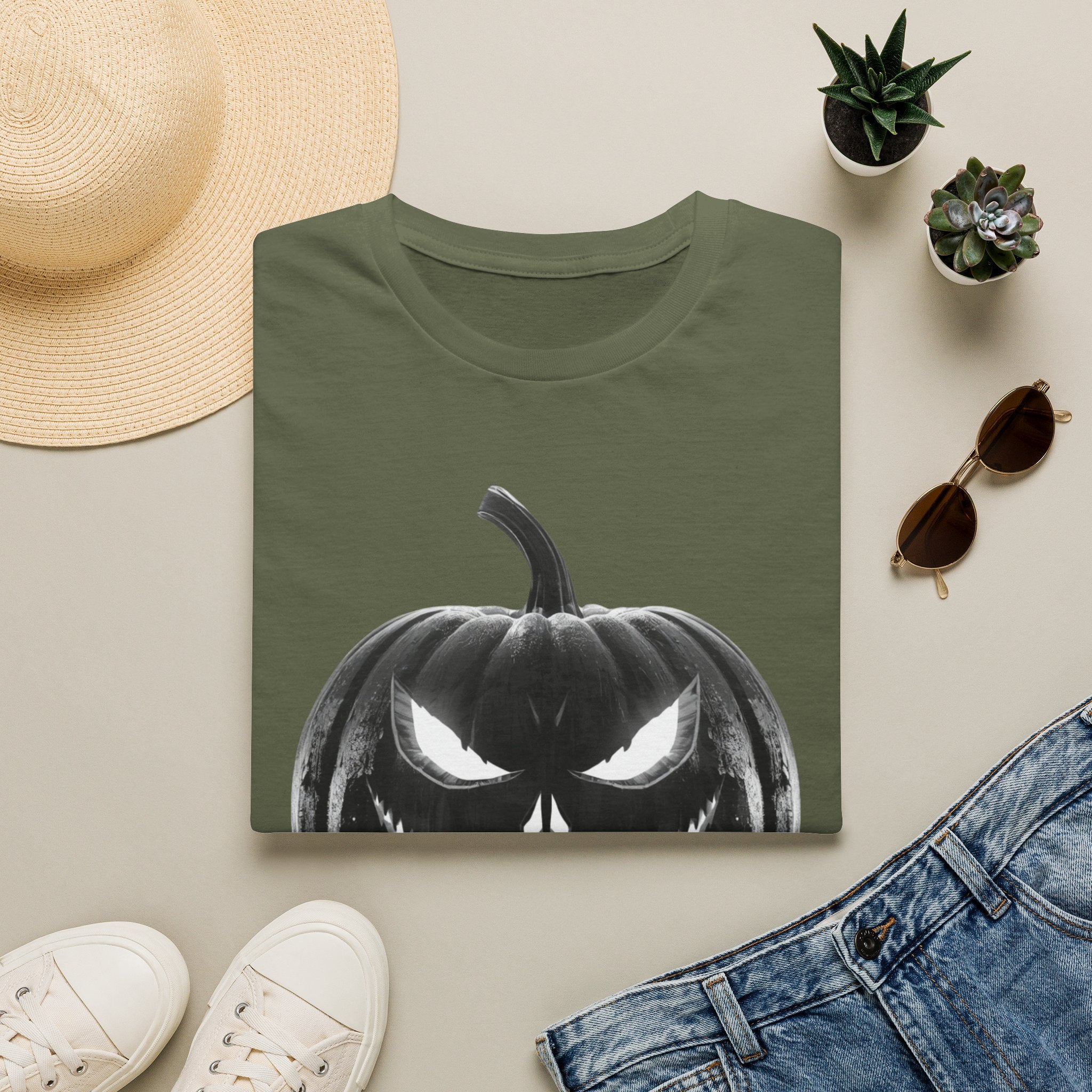 Halloween Jack-O'-Lantern T-Shirt — Spooky Black Pumpkin Graphic