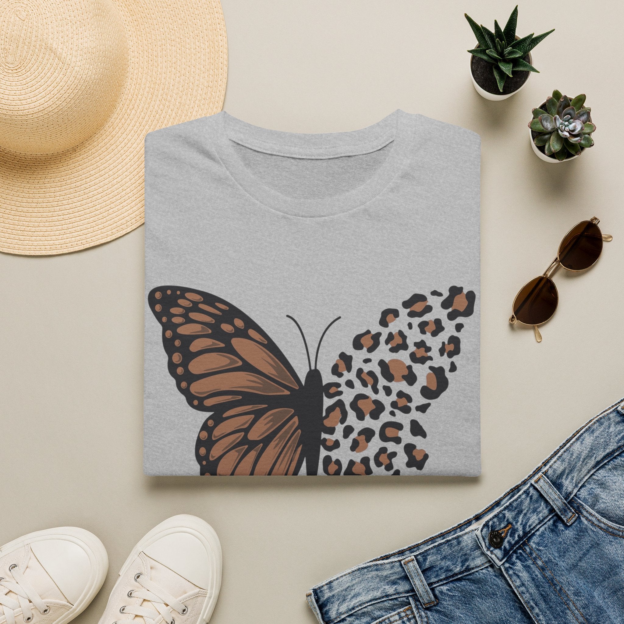 Butterfly Leopard Tee — Brown Monarch & Leopard Print Graphic T-Shirt