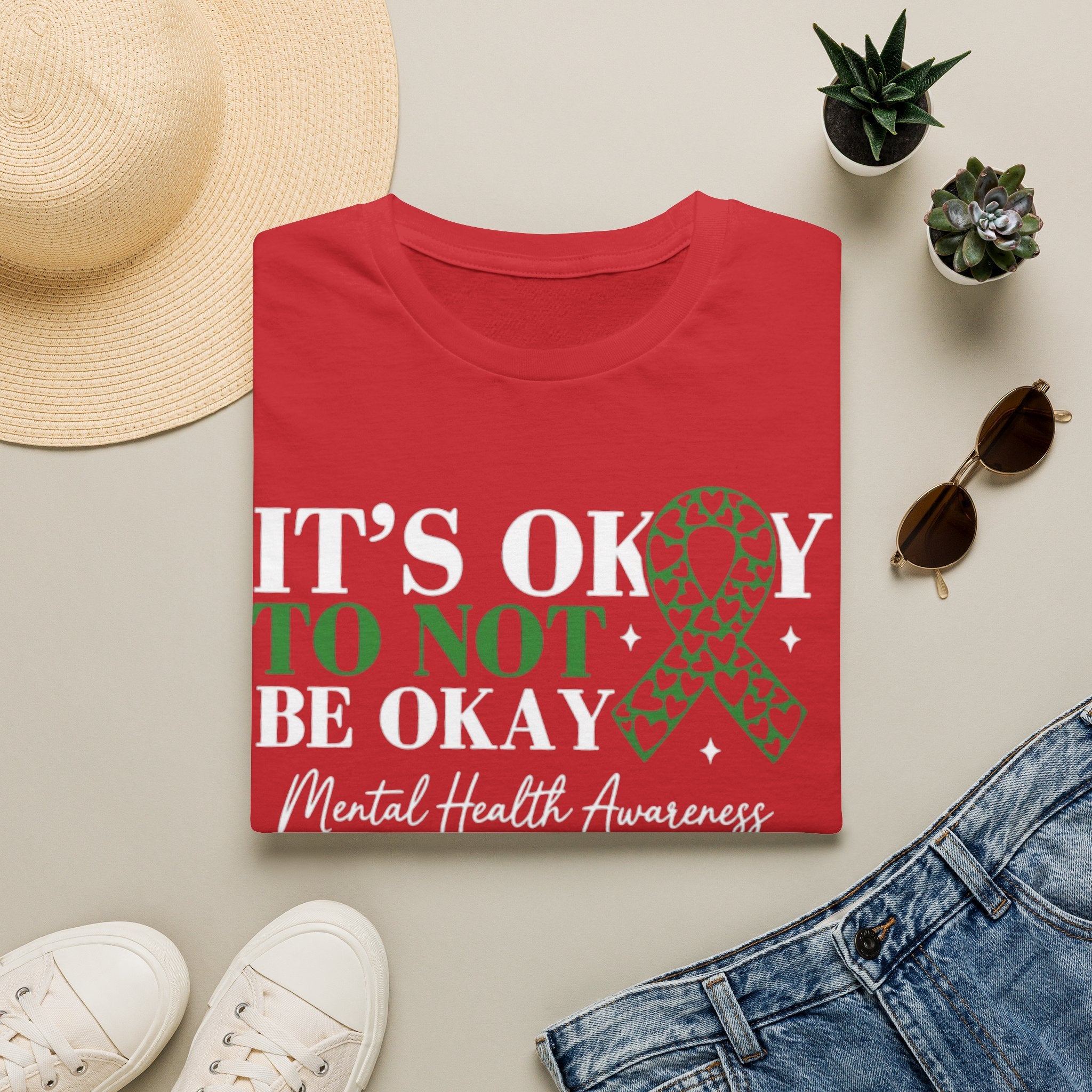 Mental Health Awareness T-Shirt — "It's Okay to Not Be Okay" with Green Ribbon