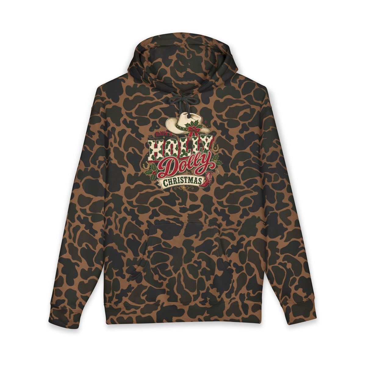 Christmas Cow Hoodie – Cute Highland Cow with Festive Lights & 'Merry Dolly Christmas' Design