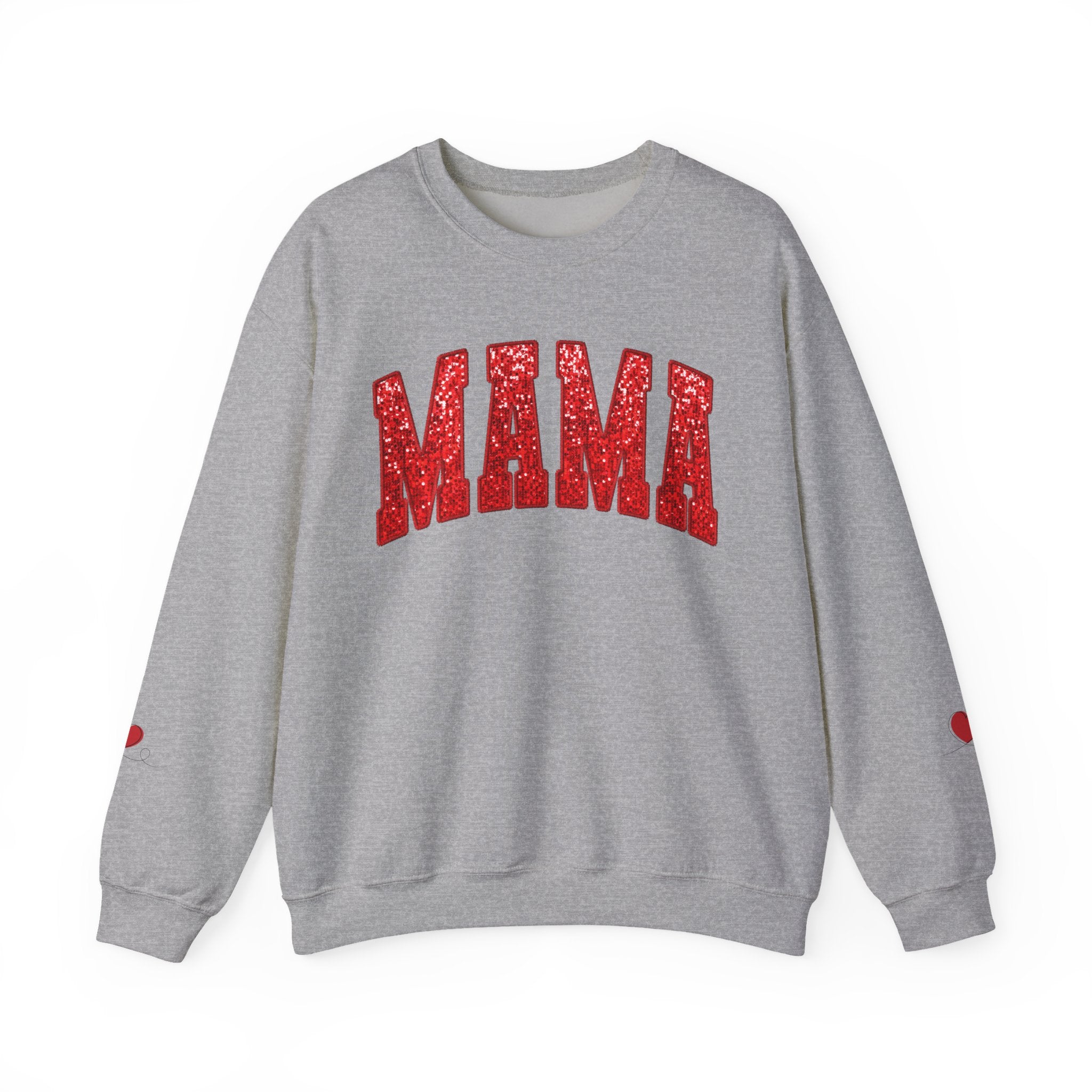 MAMA varsity letters Sweatshirt | red glitter heart sleeve accents