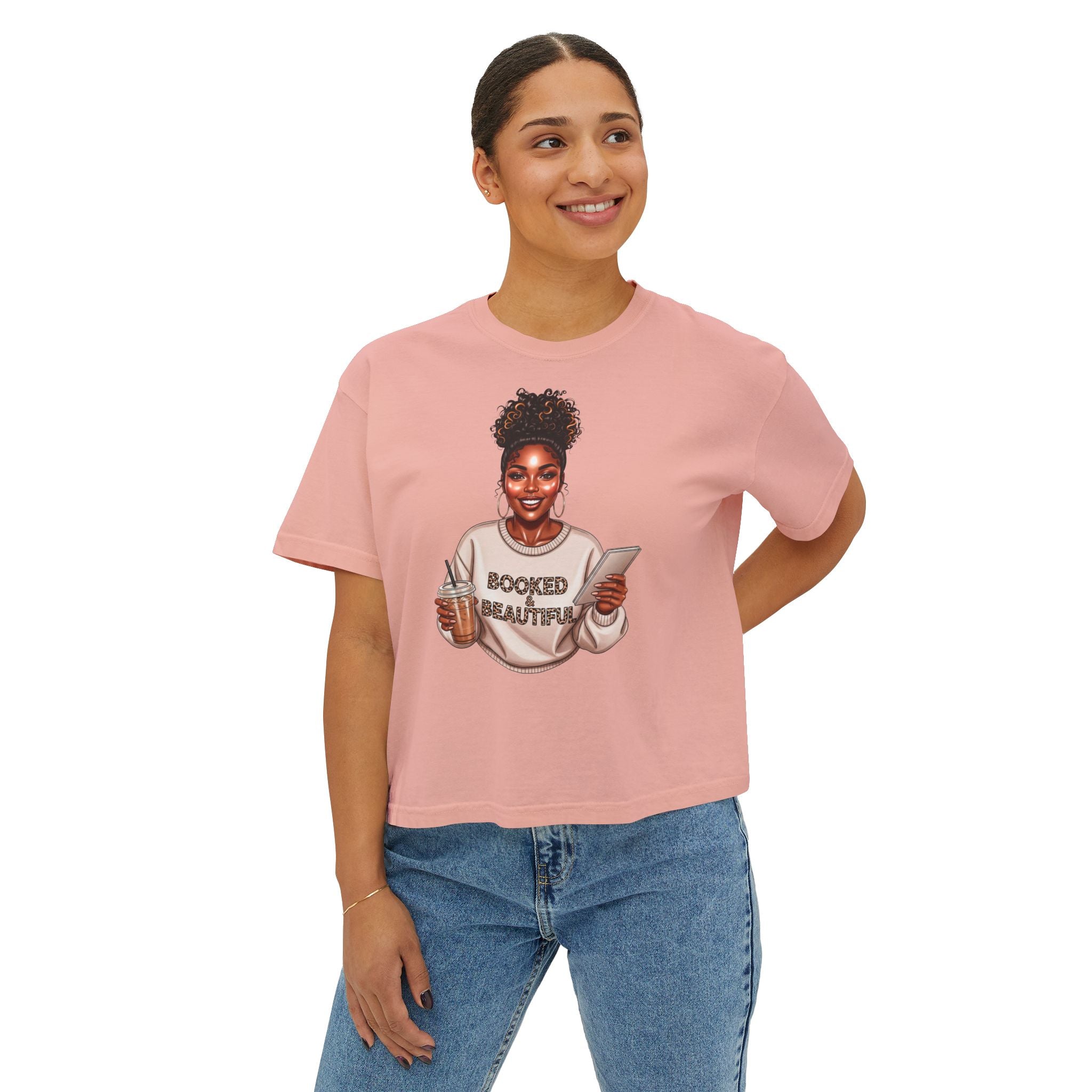 Booked & Beautiful Women's Boxy Tee — Empowering Black Girl Magic Graphic Shirt