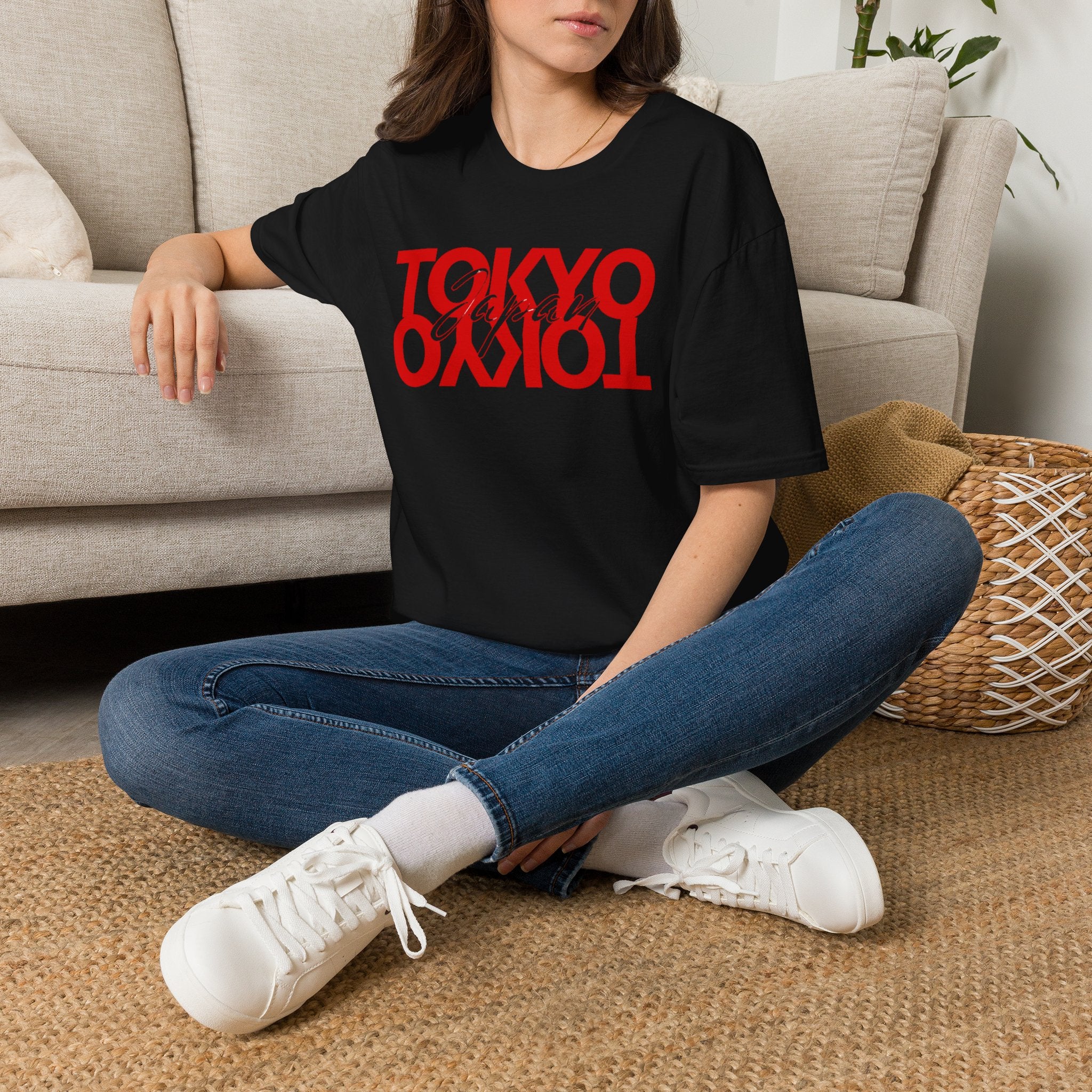 Tokyo Floral T-Shirt — Mirrored Red Logo "Tokyo" Graphic Tee