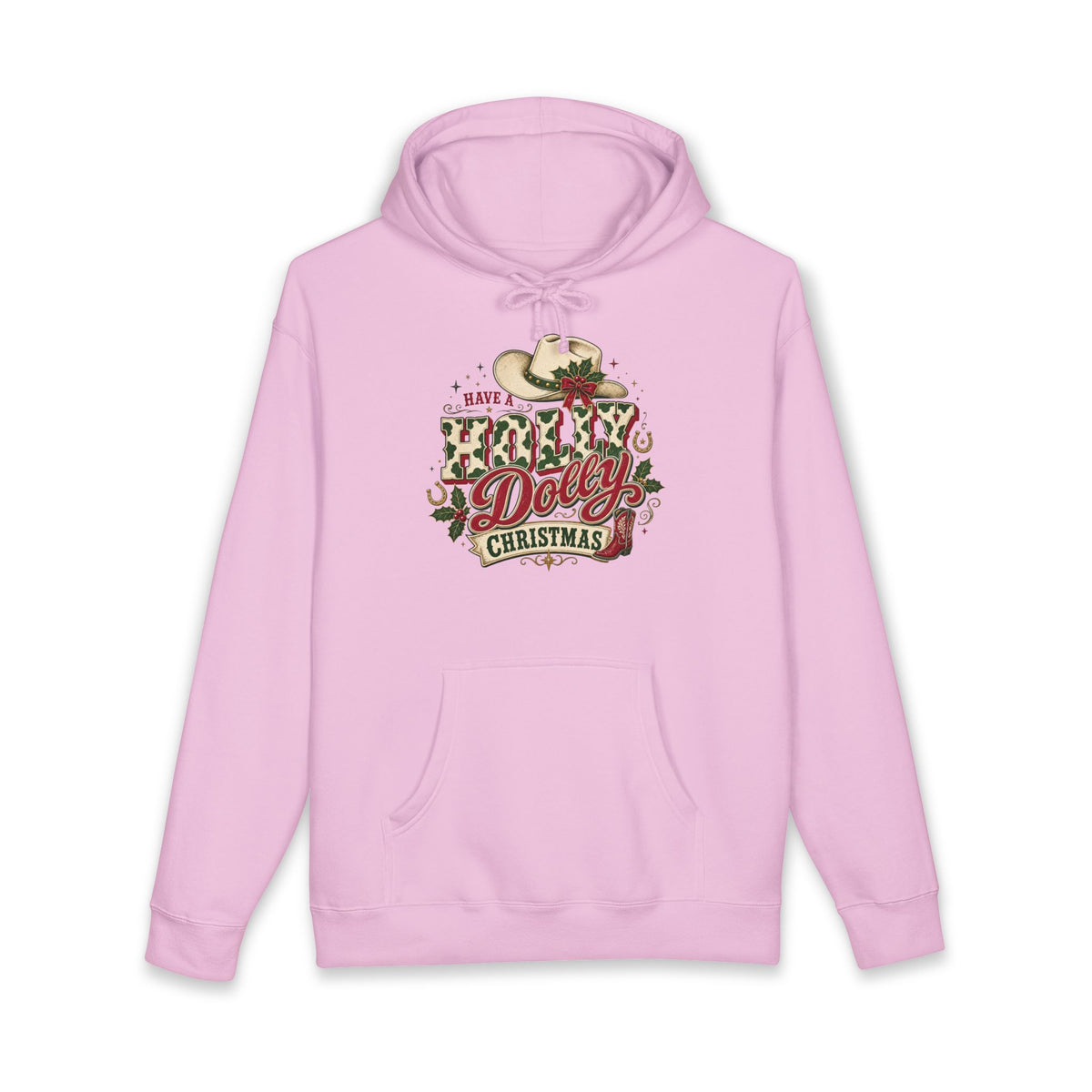 Christmas Cow Hoodie – Cute Highland Cow with Festive Lights & 'Merry Dolly Christmas' Design