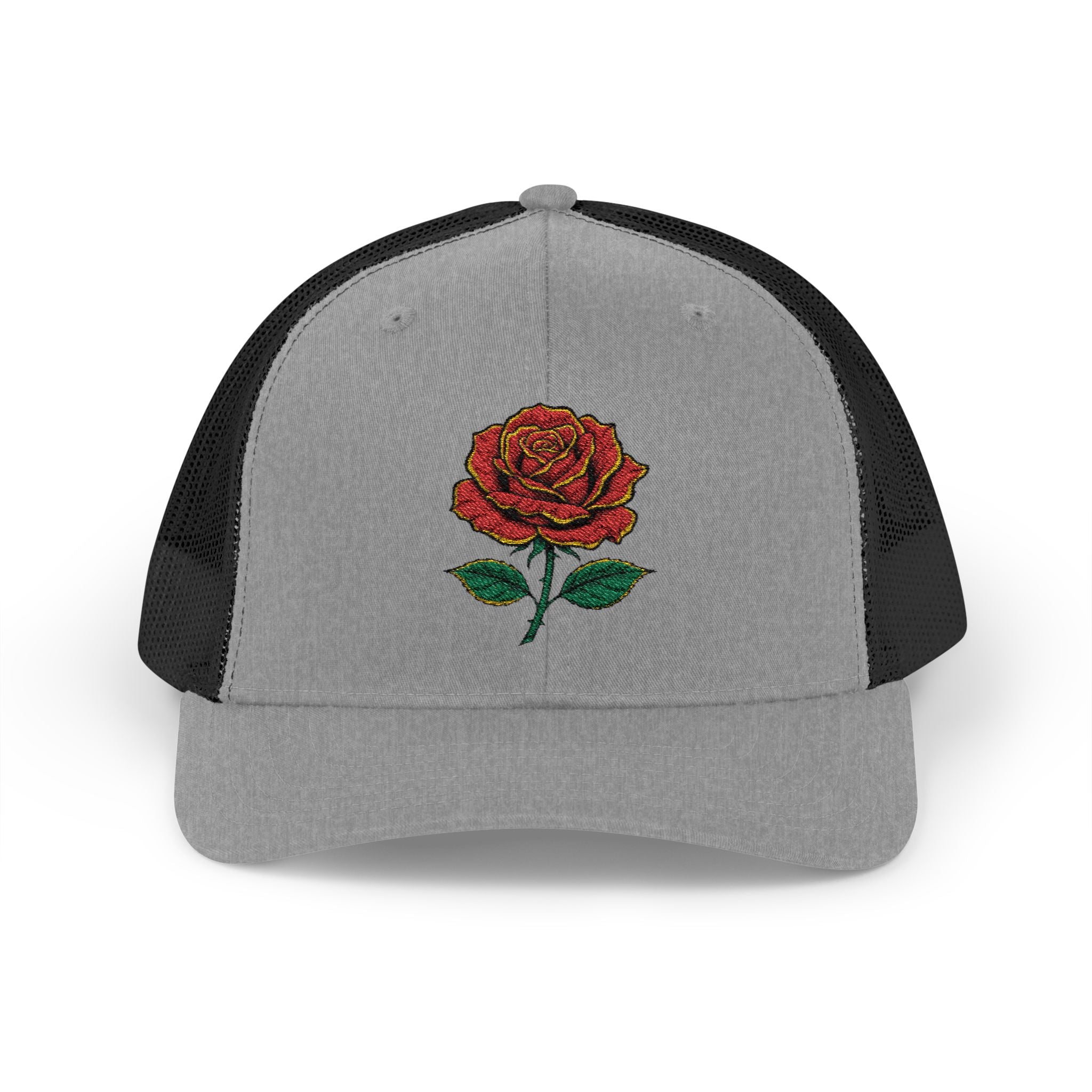Embroidered Red Rose Trucker Cap