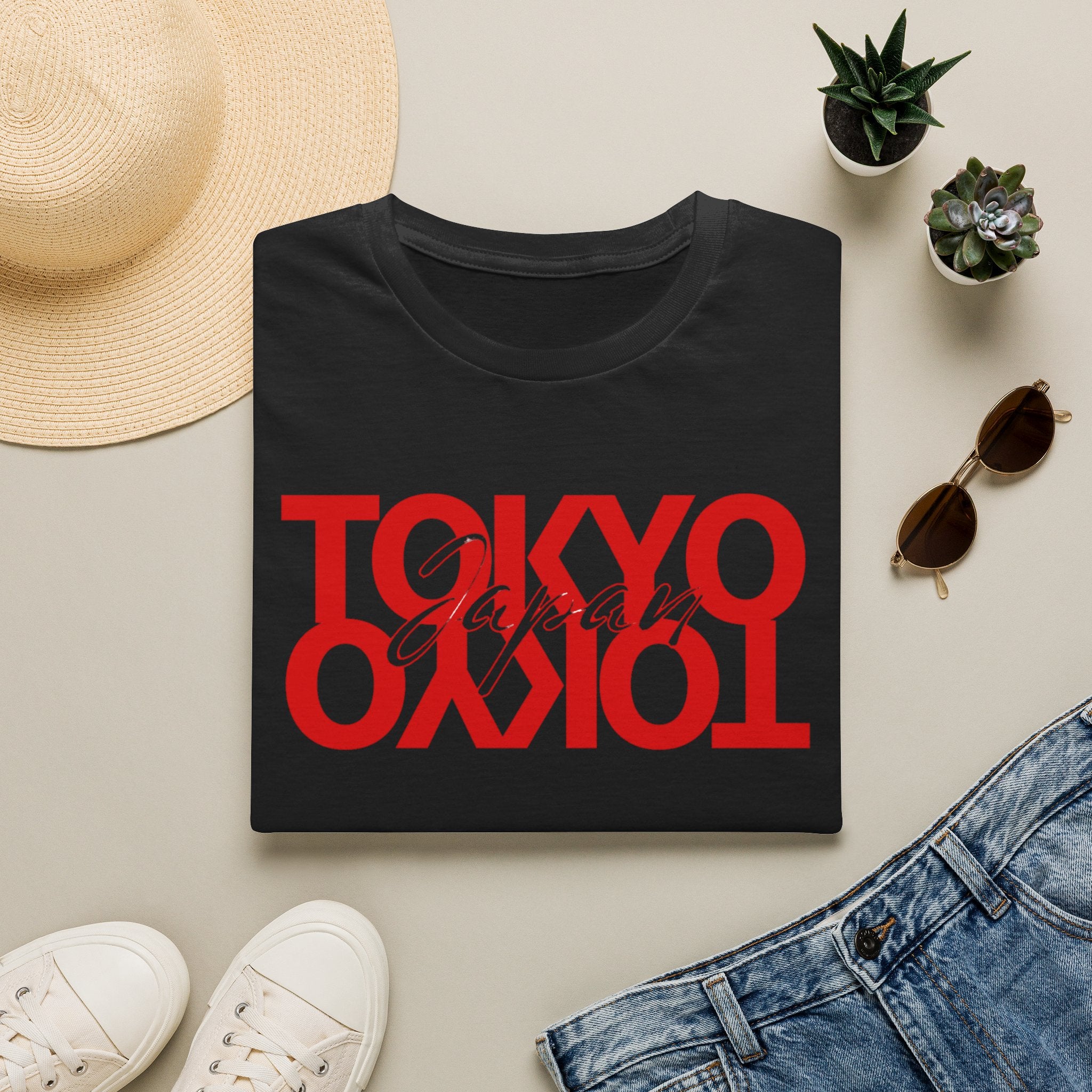 Tokyo Floral T-Shirt — Mirrored Red Logo "Tokyo" Graphic Tee