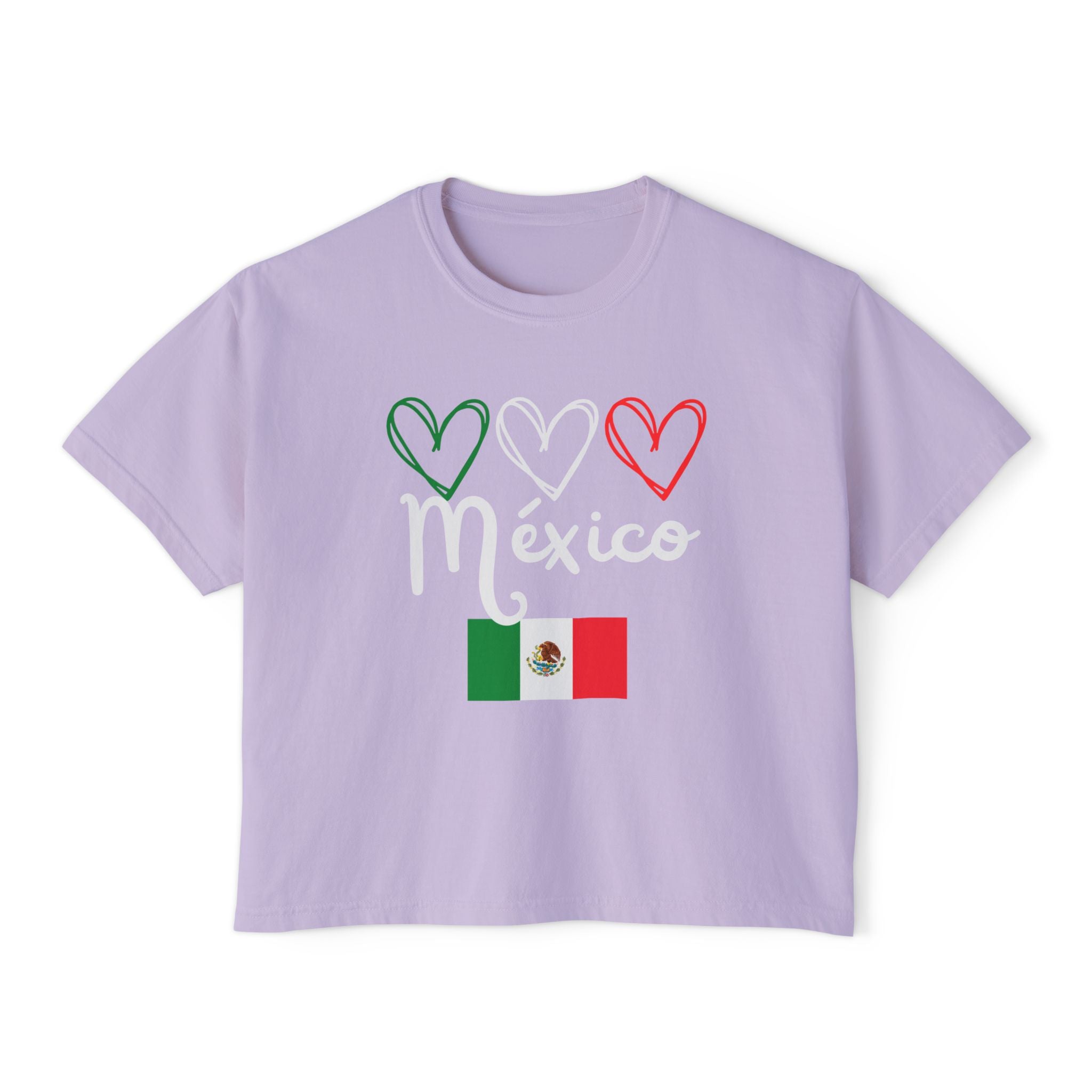 Mexico Flag Boxy Tee — Hearts & 'México' Women's Crop T-Shirt