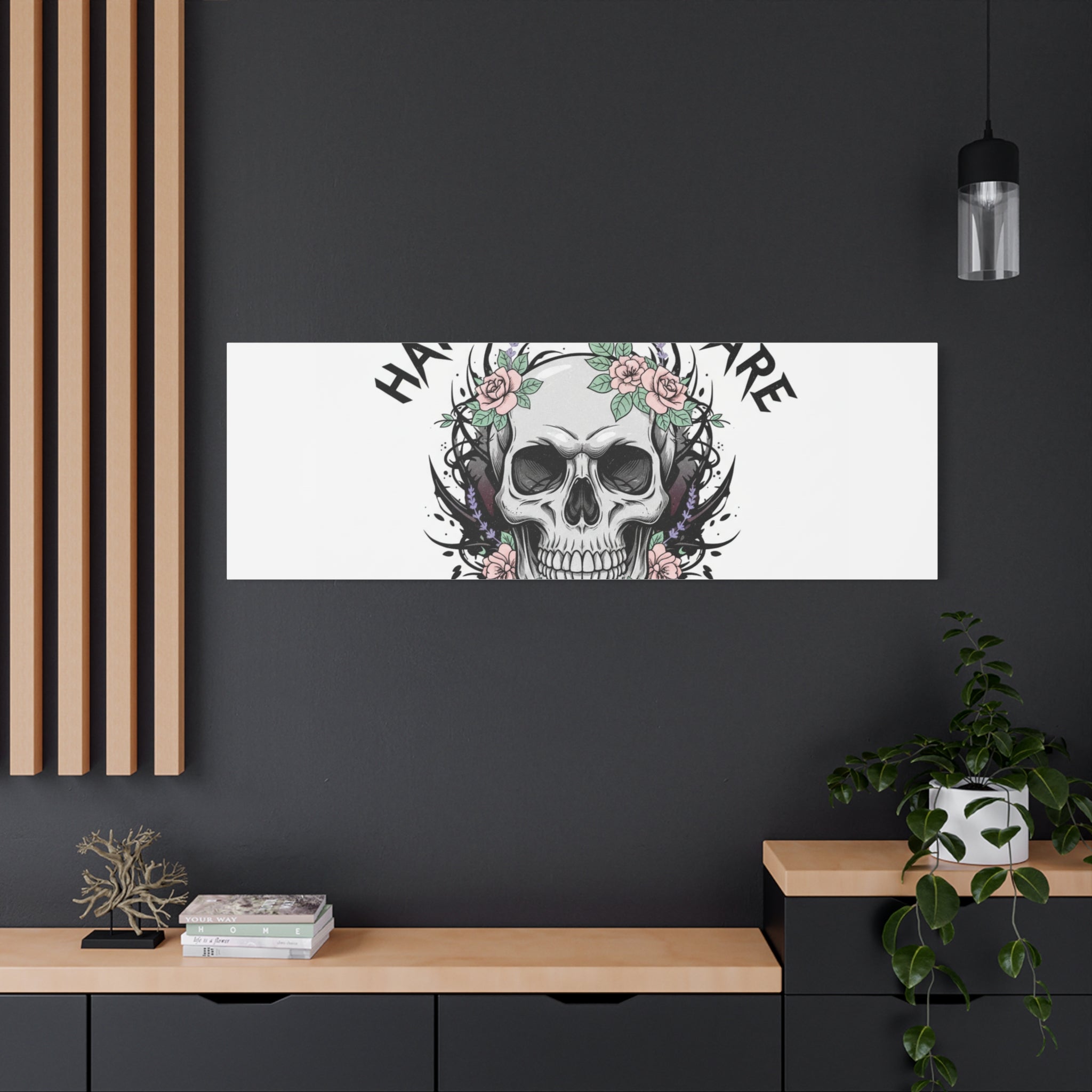 Harder Self-Care Skull Canvas | Heavy Metal Wellness, gothic wellness quote