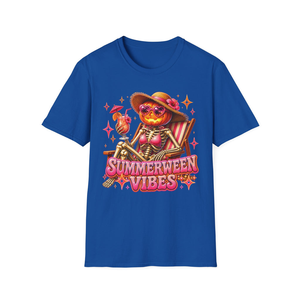 Summerween Vibes T-Shirt — Pumpkin Skeleton Beach Tee