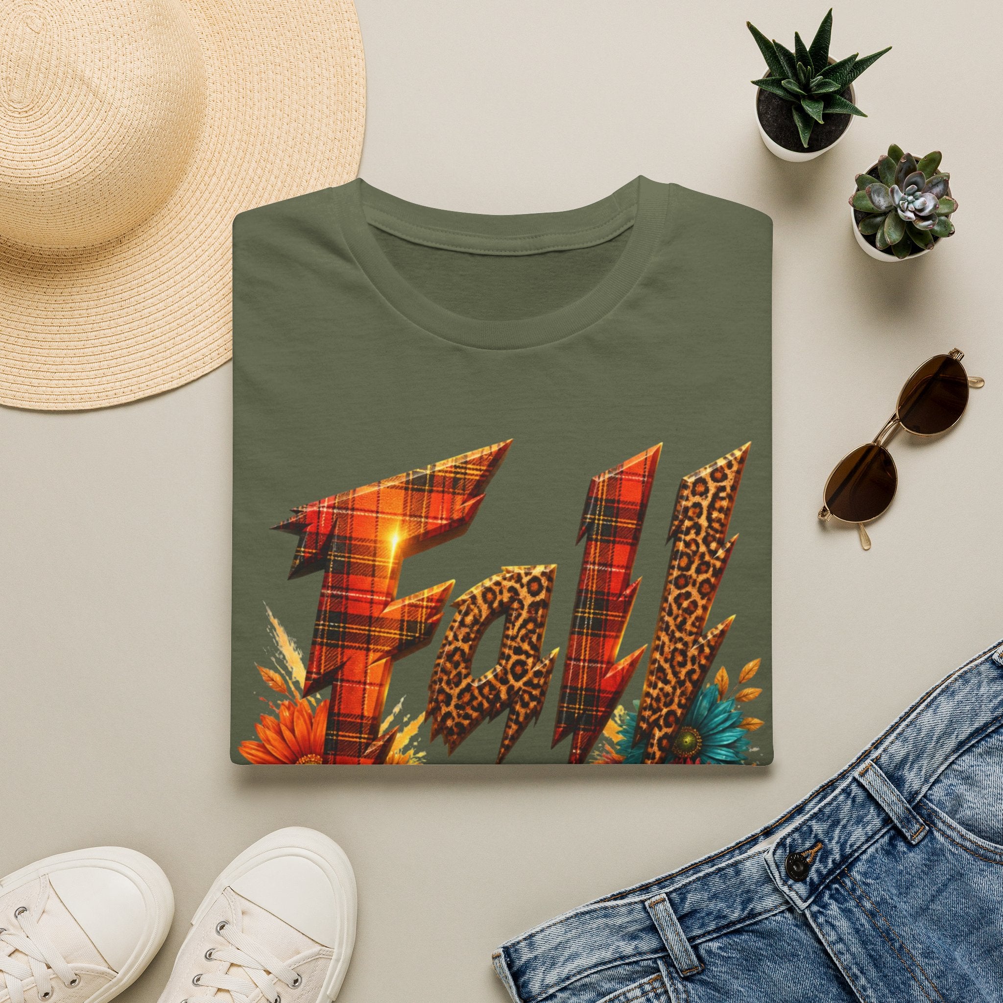Fall Floral Plaid T-Shirt — "Thankful Grateful Blessed" Autumn Tee
