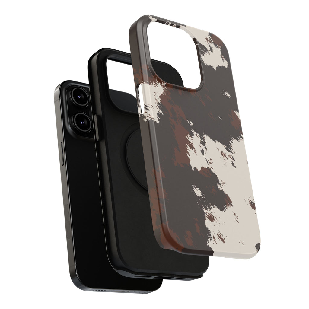 Cowhide Print Impact Phone Case — Brown & Cream Protective Cover