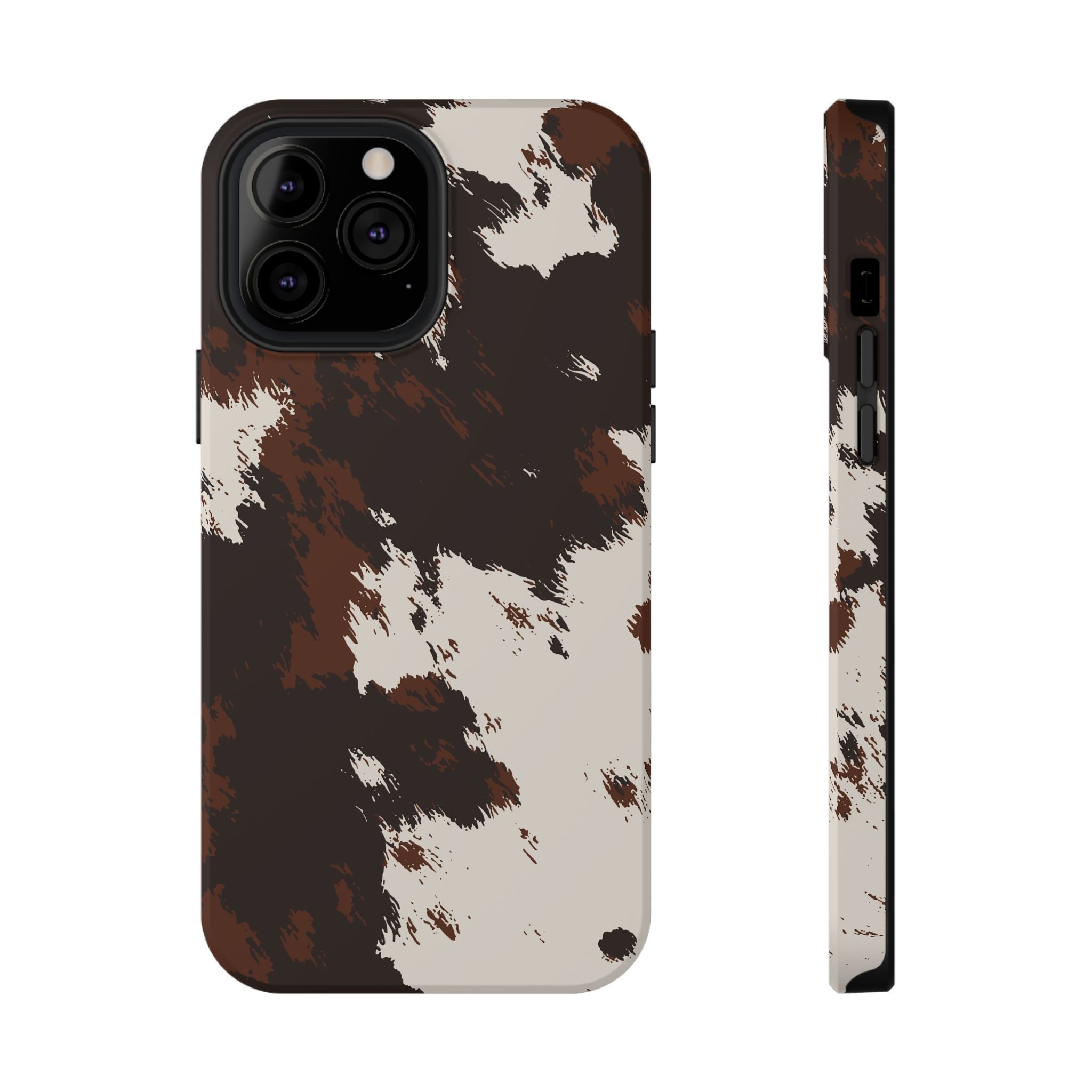 Cowhide Print Impact Phone Case — Brown & Cream Protective Cover